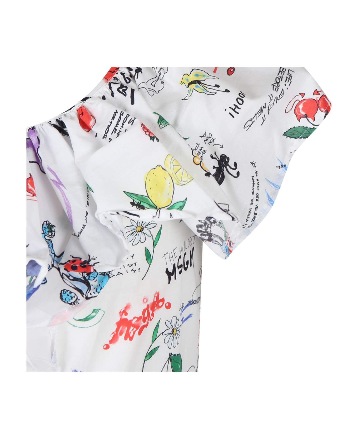 MSGM White Dress For Girl With Comic Print - White