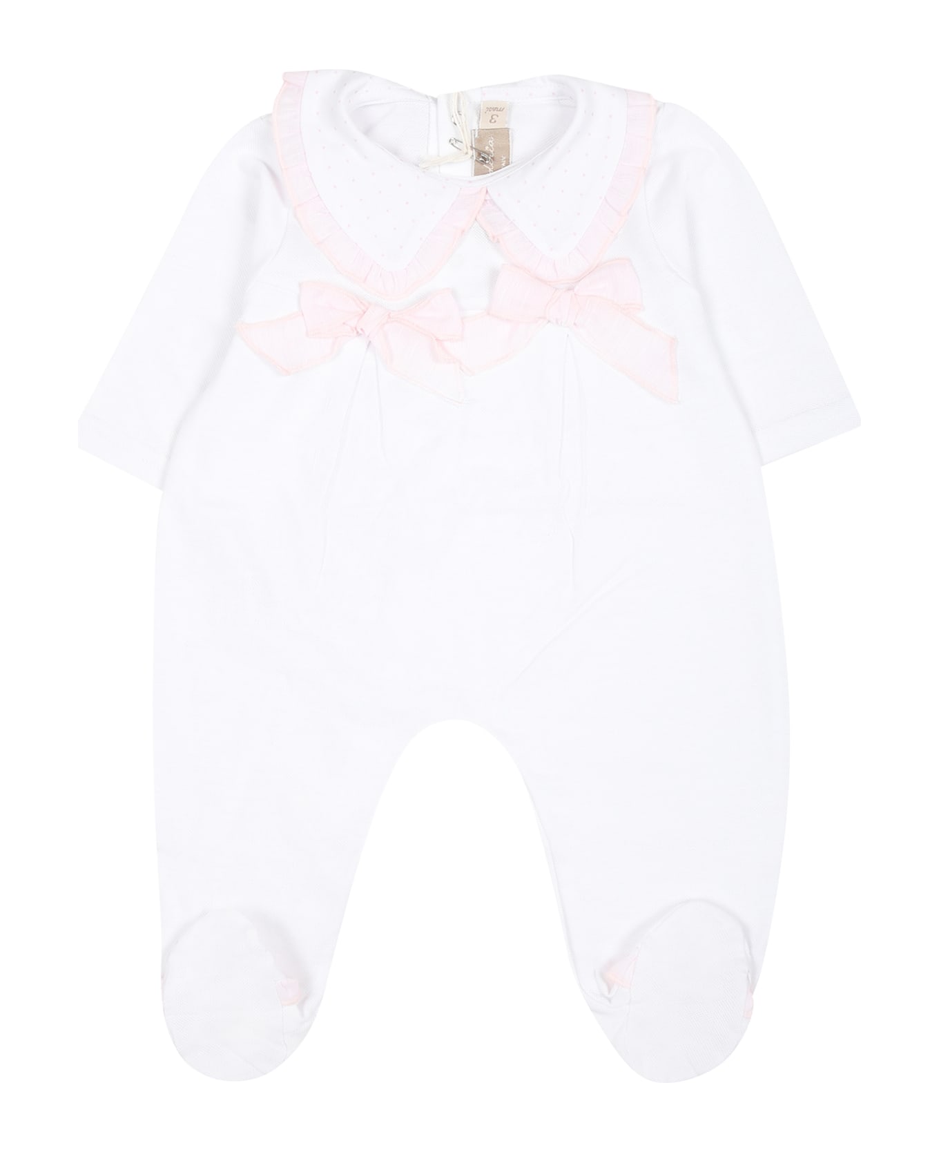 La stupenderia White Babygrow For Baby Girl With Bows - White