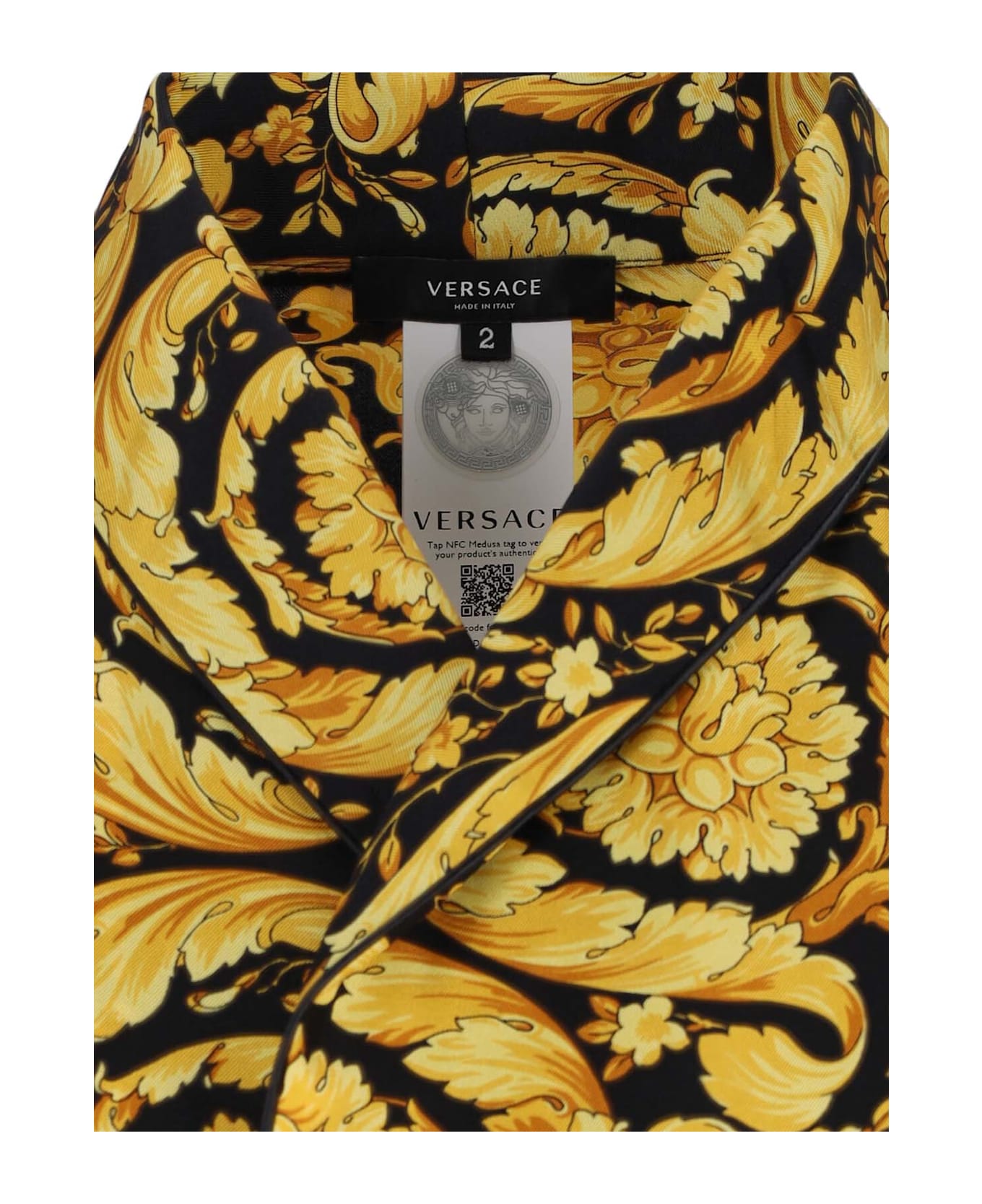 Versace Barocco Print Silk Bathrobe - Black  