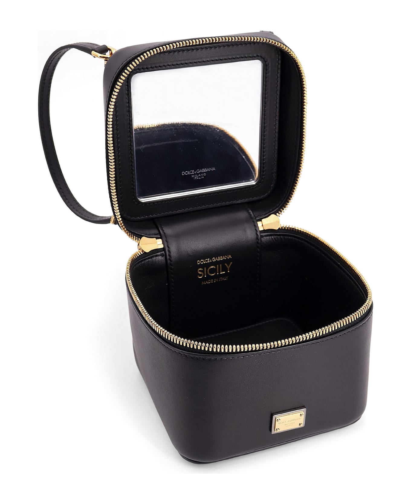Dolce & Gabbana Black Leather Sicily Cube Handbag - Black