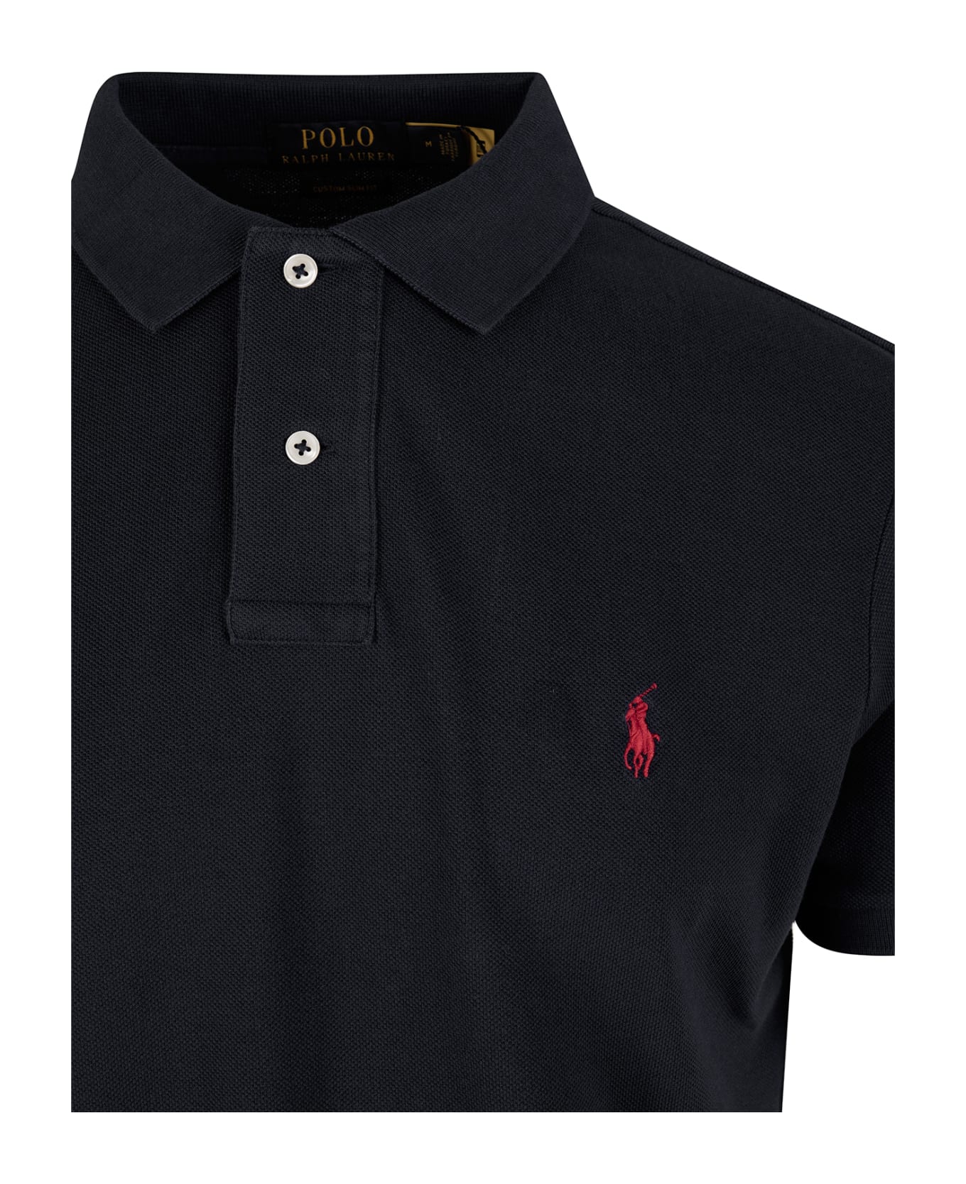 Ralph Lauren Man Slim-fit Custom Polo Shirt In Black Pique' With Contrast Pony - Black ポロシャツ