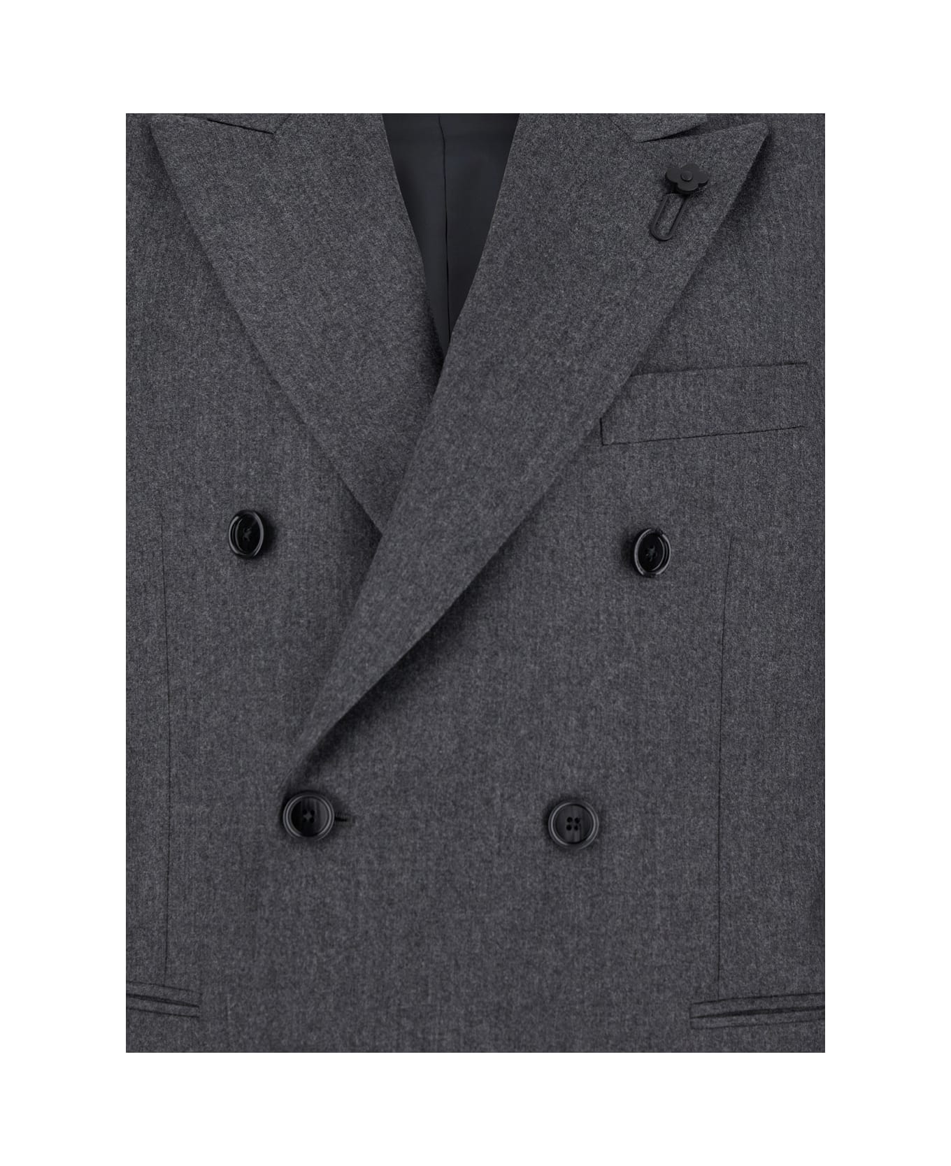 Lardini Grey Double Breasted Suit With Peak Revers In Flanel Man - Grey