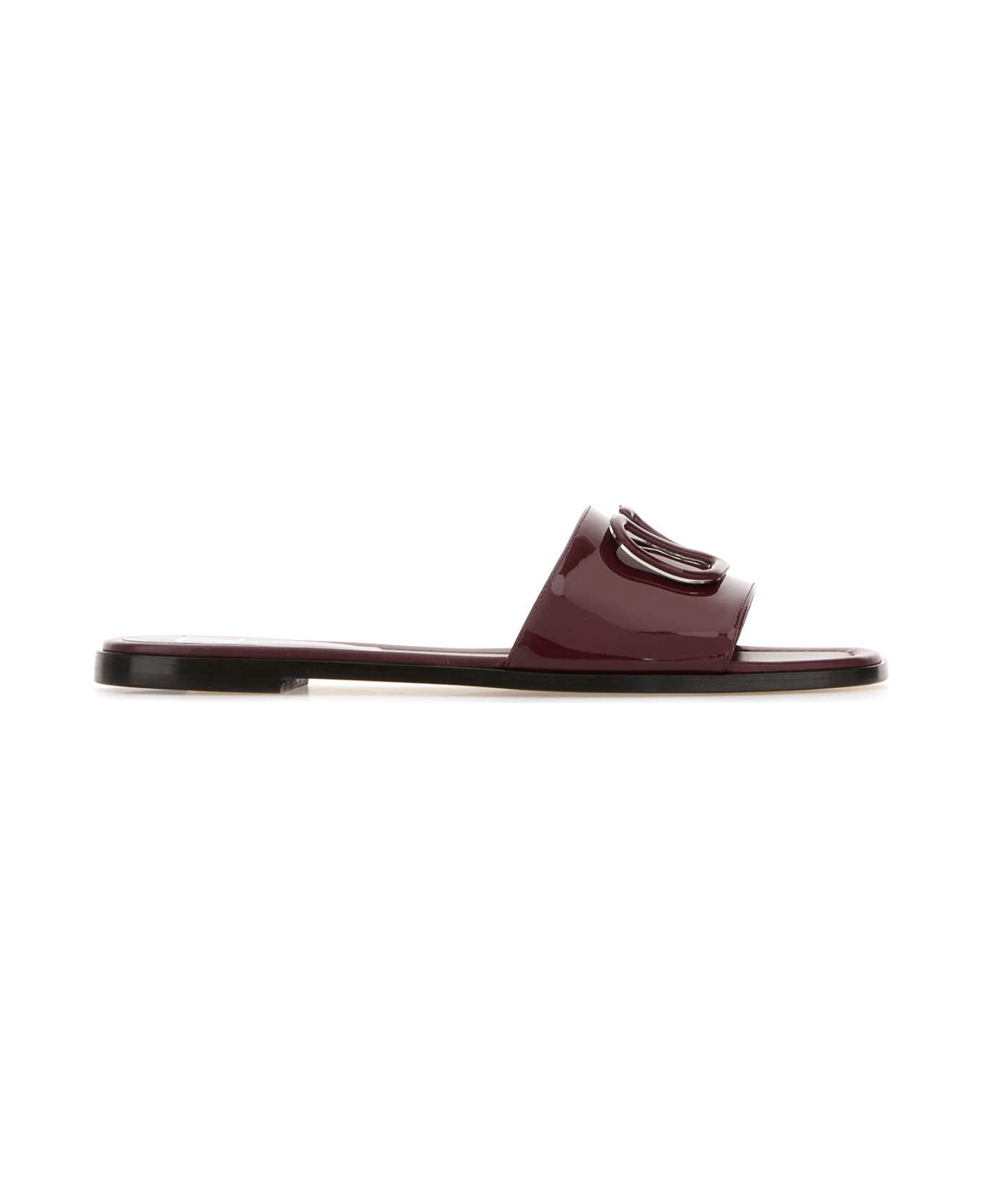 Valentino Garavani Burgundy Leather Vlogo Signature Slippers - ROSEWOOD