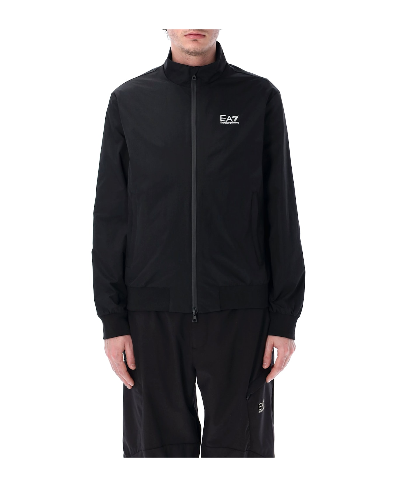 EA7 Core Identity Recycled-nylon Zip-up Sweatshirt - BLACK