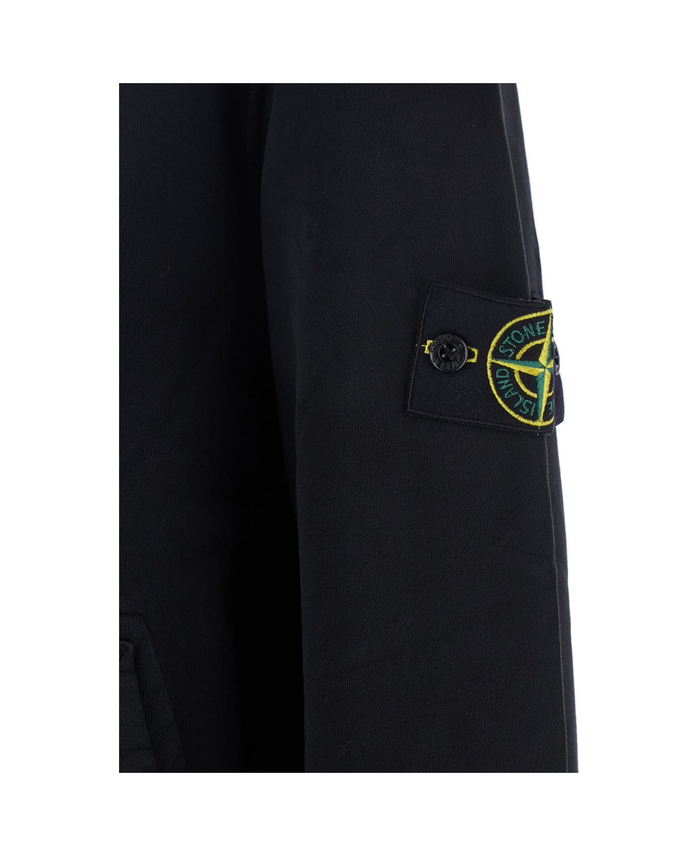 Stone Island Black Hoodie With Fixed Hood And Logo Patch On The Sleeve In Cotton Man - Black