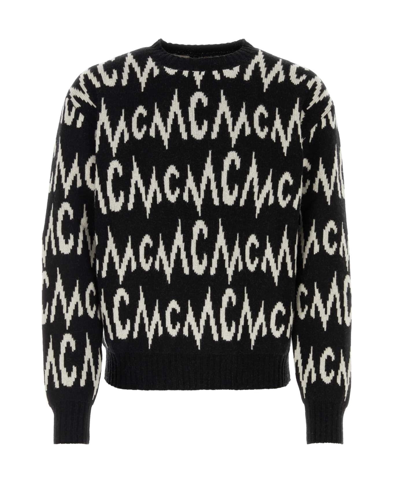 MCM Embroidered Cashmere Blend Sweater - BLACK + EGRET