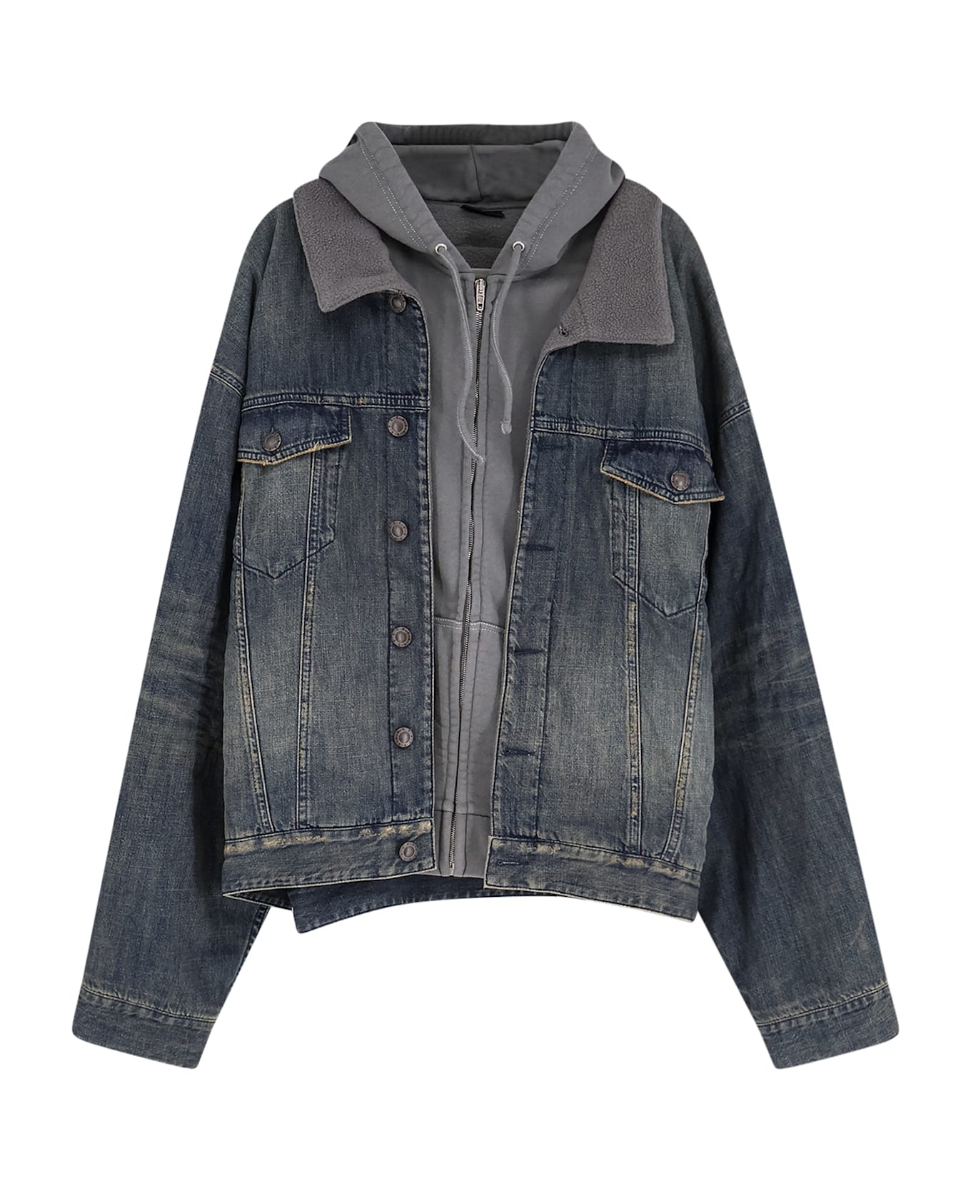 Balenciaga Layered Cotton Denim Jacket - Blue
