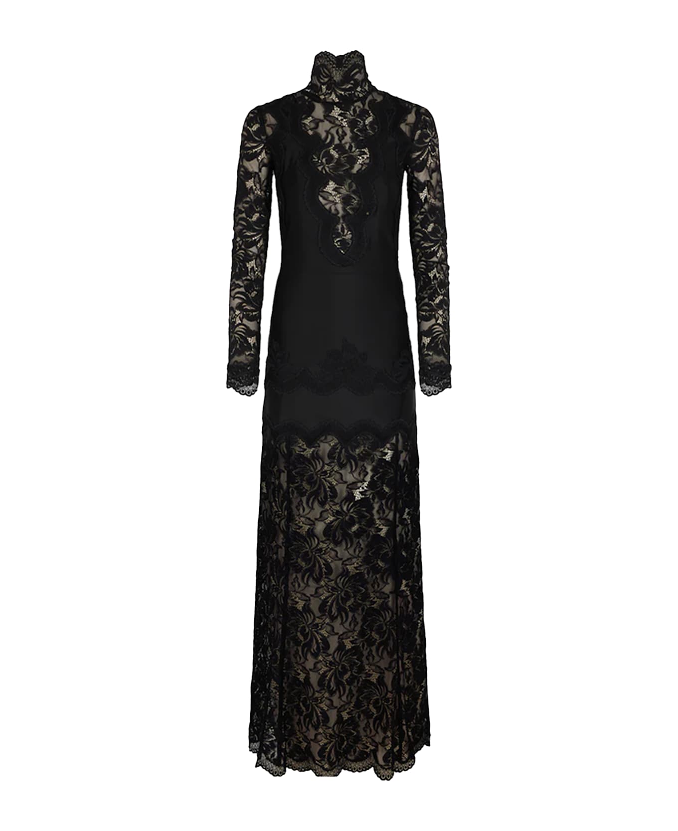 Paco Rabanne Lace Jersey Long Dress - Black