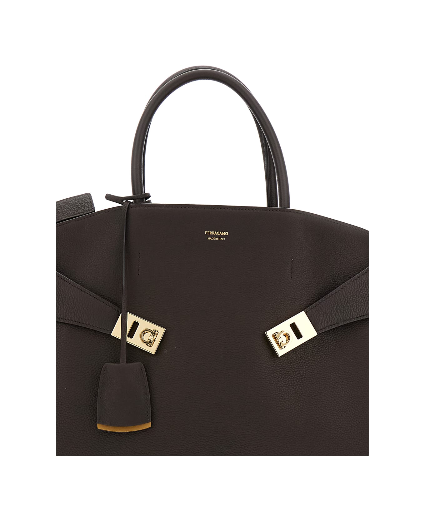 Ferragamo 'hug Bicolor' Brown Handbag With Logo And Gancini Buckle In Leather Woman - Brown