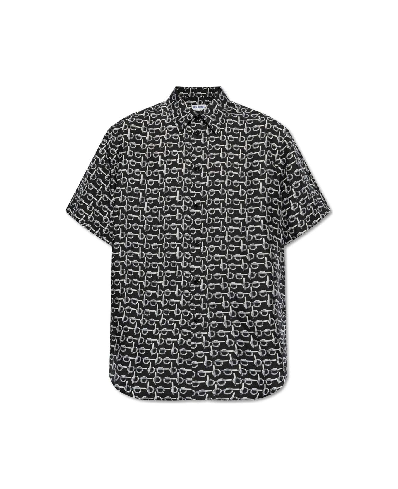 Burberry Monogram Printed Short Sleeved Shirt - Silver/black