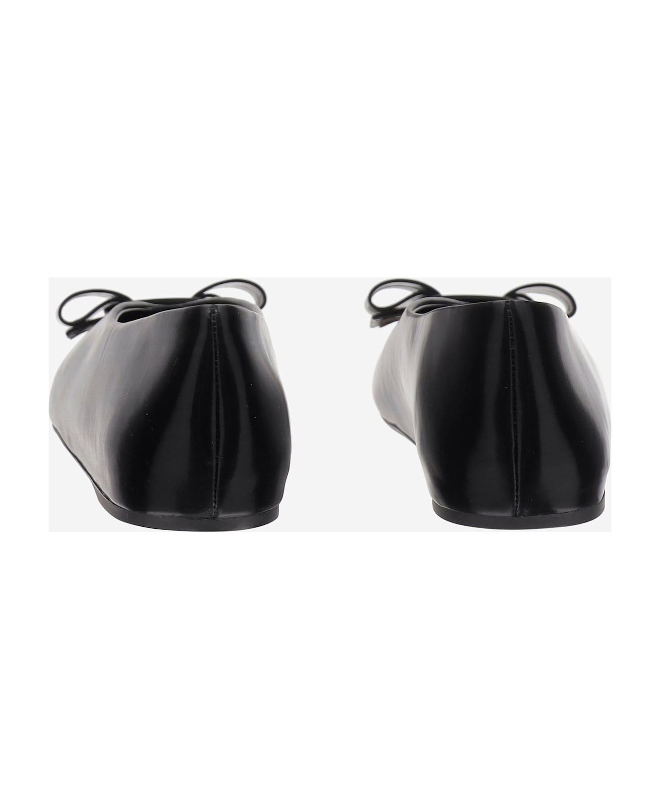 Ferragamo Leather Bow Ballerina Flats - Black