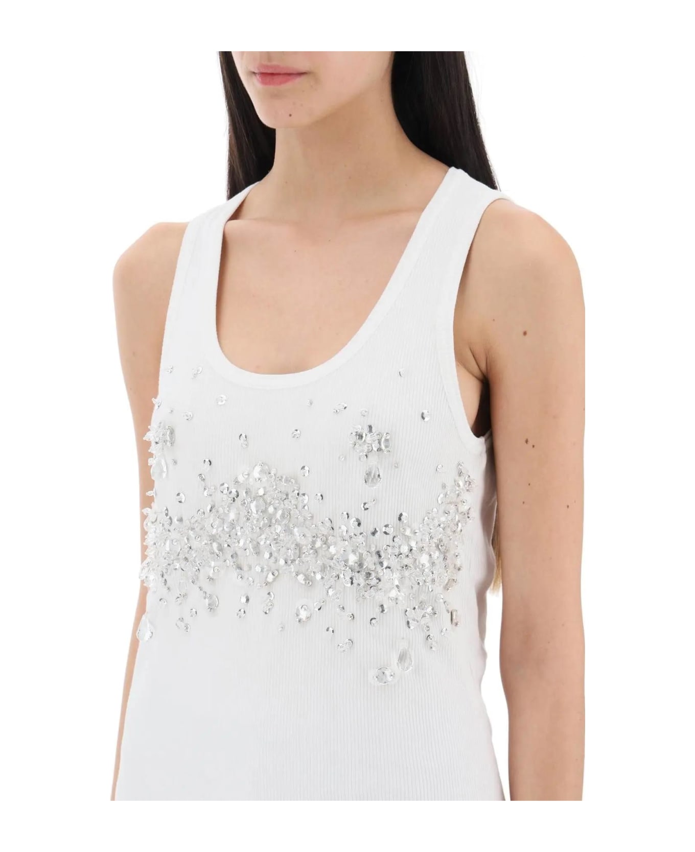 Bottega Veneta Double-layered Ribbed Tank Top With Crystals And Sequins - WHITE