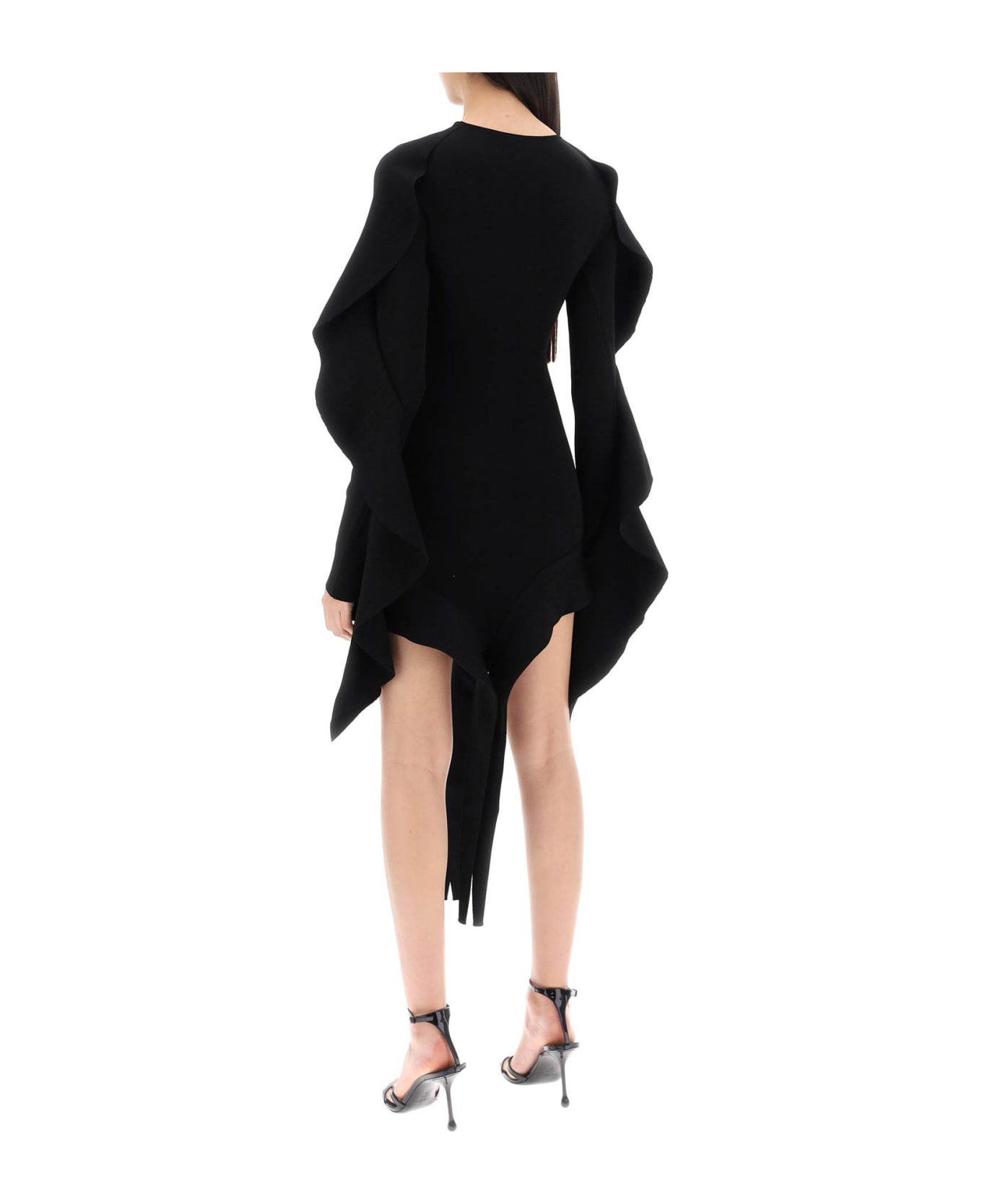 Mugler Asymmetric Mini Dress With Ruffle Details - BLACK (Black)