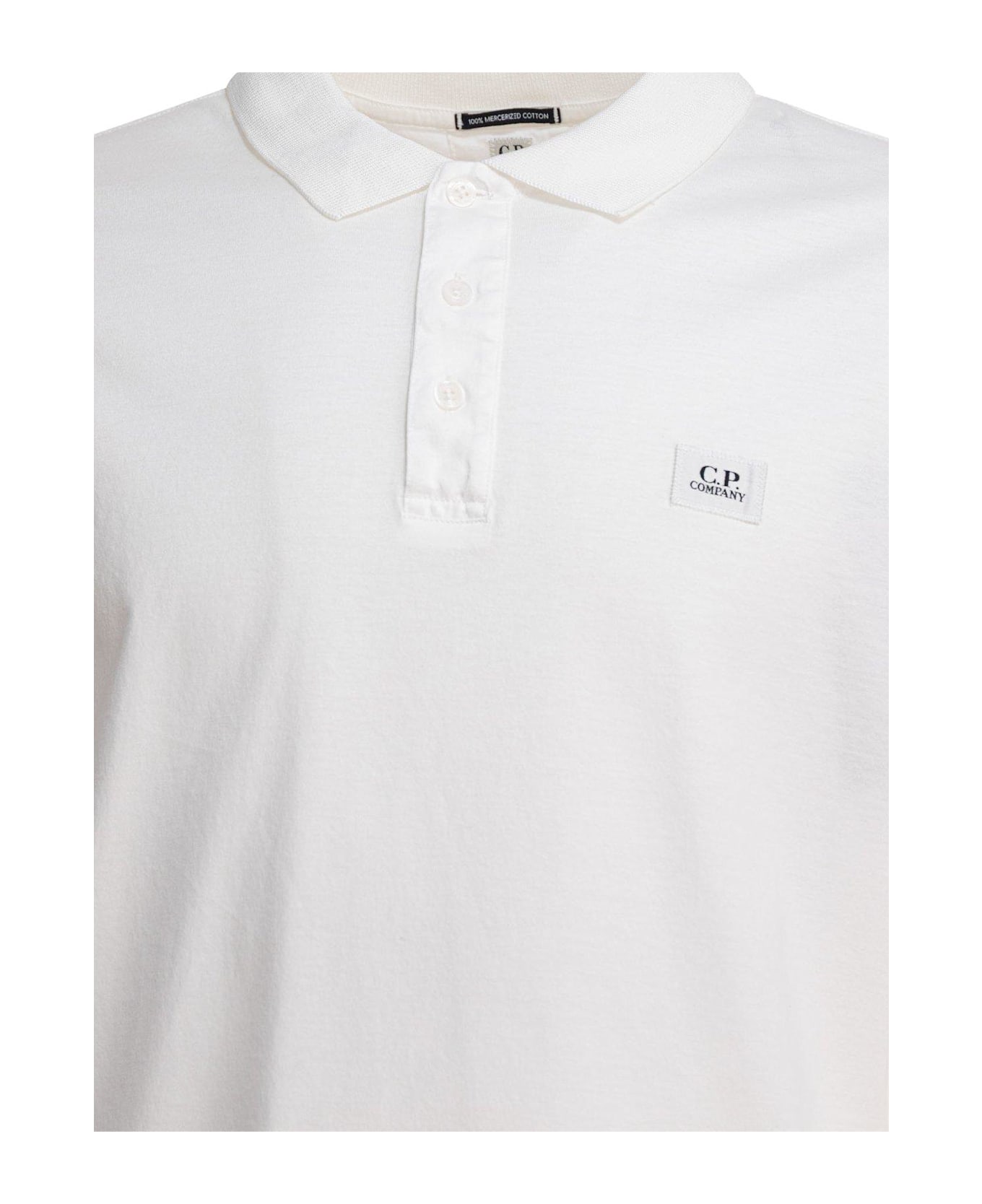 C.P. Company Logo Detailed Short-sleeved Polo Shirt - Bianco