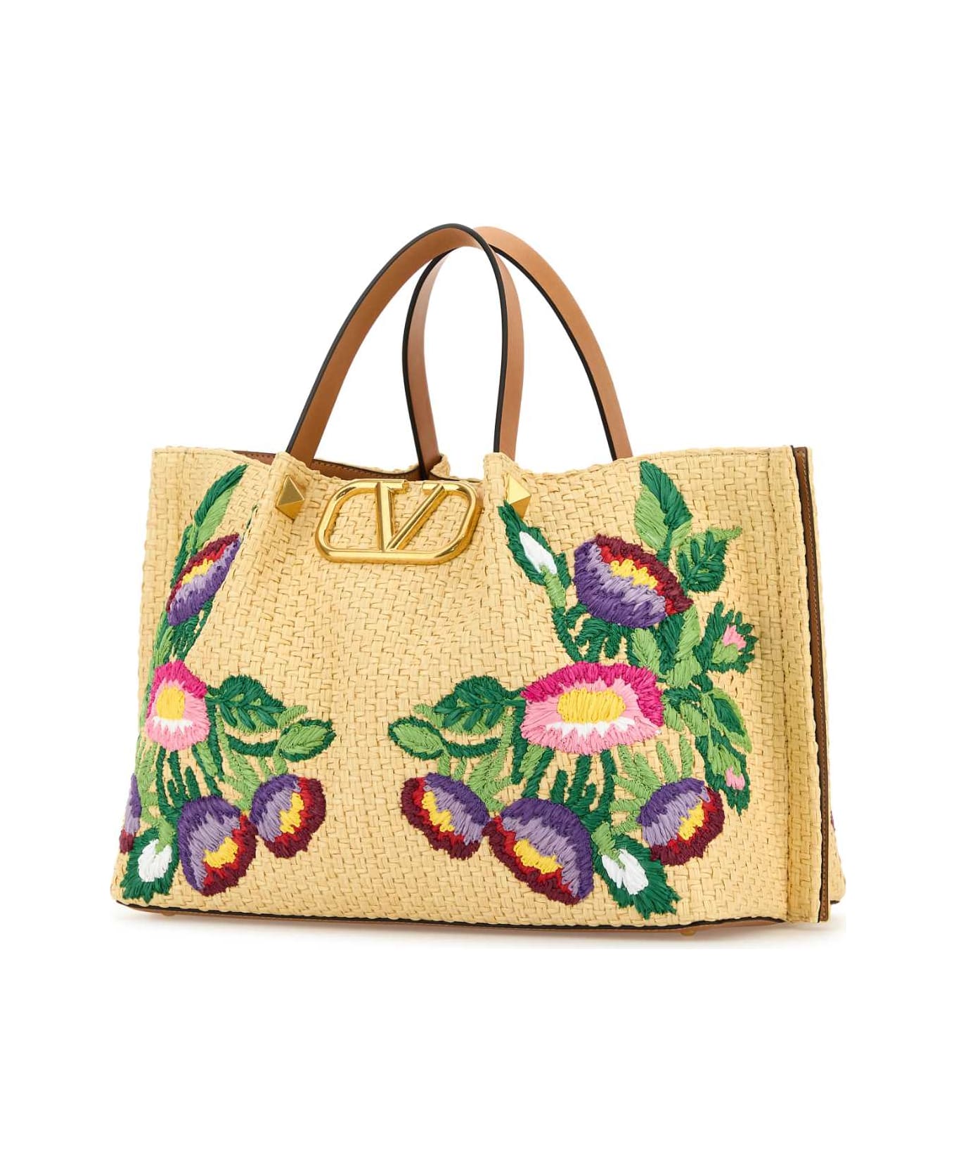 Valentino Garavani Raffia Vlogo Signature Handbag - NATURALEMULTICOLORNATURALCAMEL