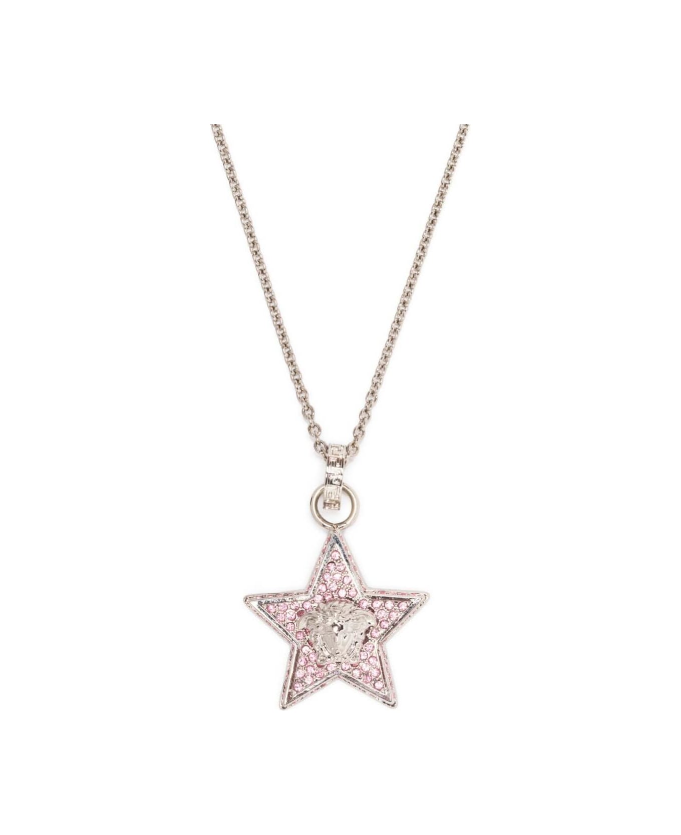 Versace Silver Tone Star Pendant Chain Necklace In Brass Woman - Metallic