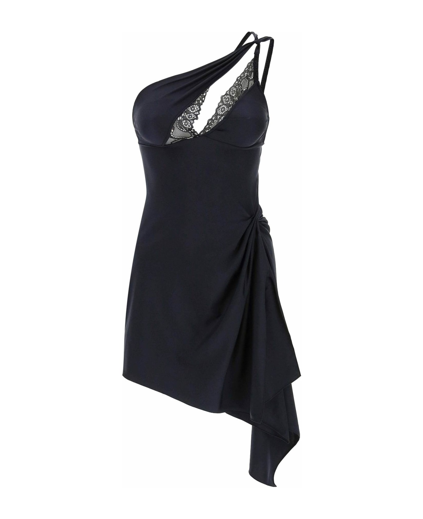 Coperni Asymmetrical Mini Dress With Lace Inserts Dress - Black ワンピース＆ドレス