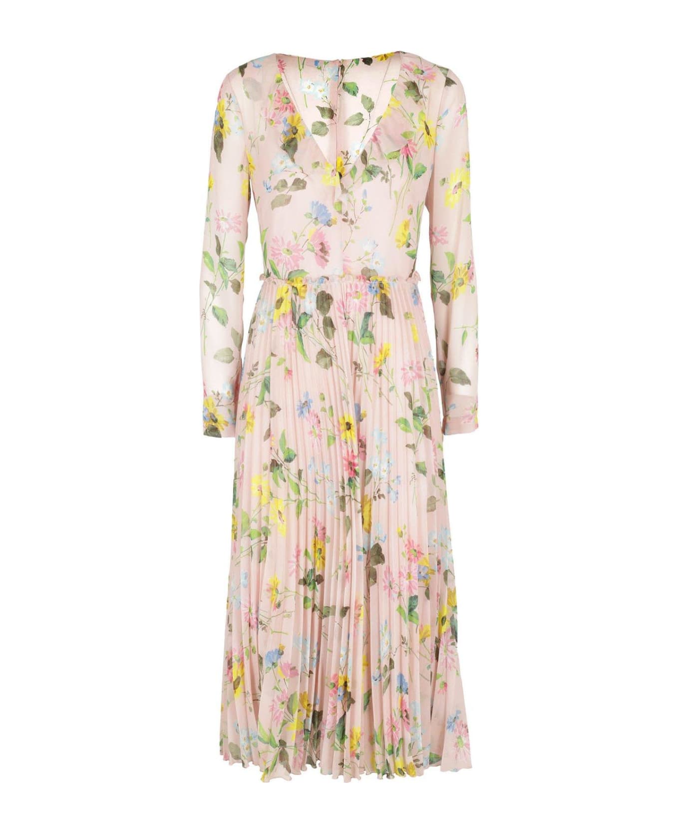 RED Valentino Redvalentino Floral Printed V-neck Long-sleeved Dress RED Valentino - PINK