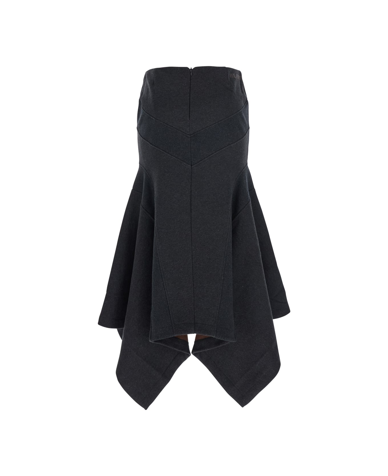 The Attico Grey Midi Skirt With Logo Lettering And Handkerchief Hem In Cotton Woman - Grey