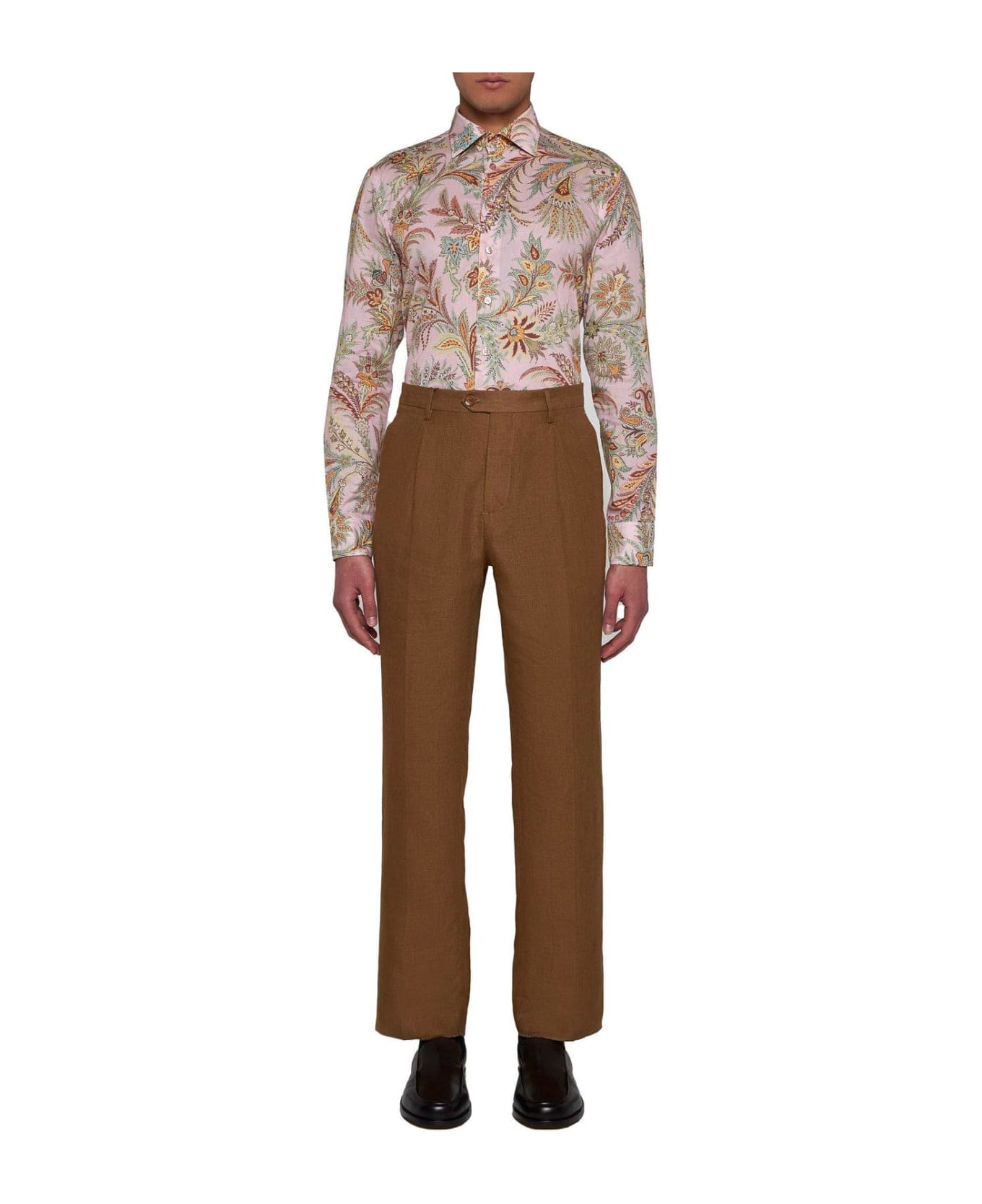 Etro Floral Printed Long-sleeved Shirt - Stampa f.do rosa シャツ
