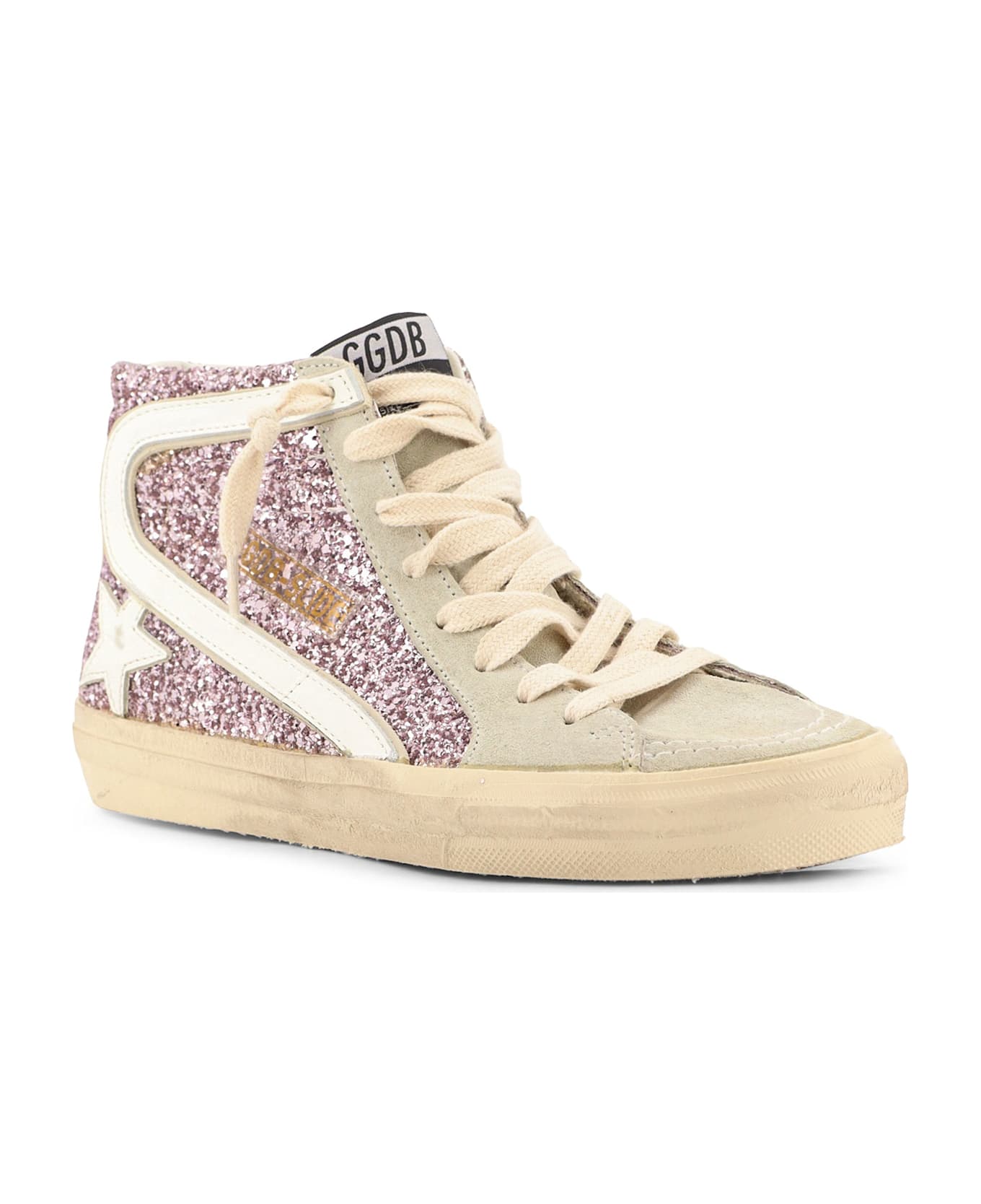 Golden Goose Leather Sneakers With All-over Glitter Detail - Lilacsand