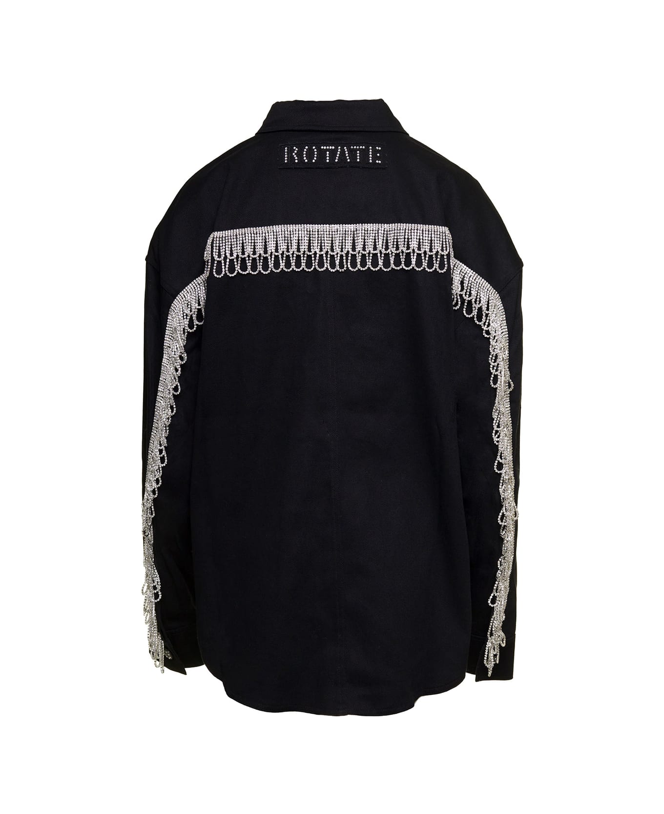 Rotate by Birger Christensen Black Oversized Shirt With Rhinestone Fringes And Logo Detail In Cotton Woman - Black
