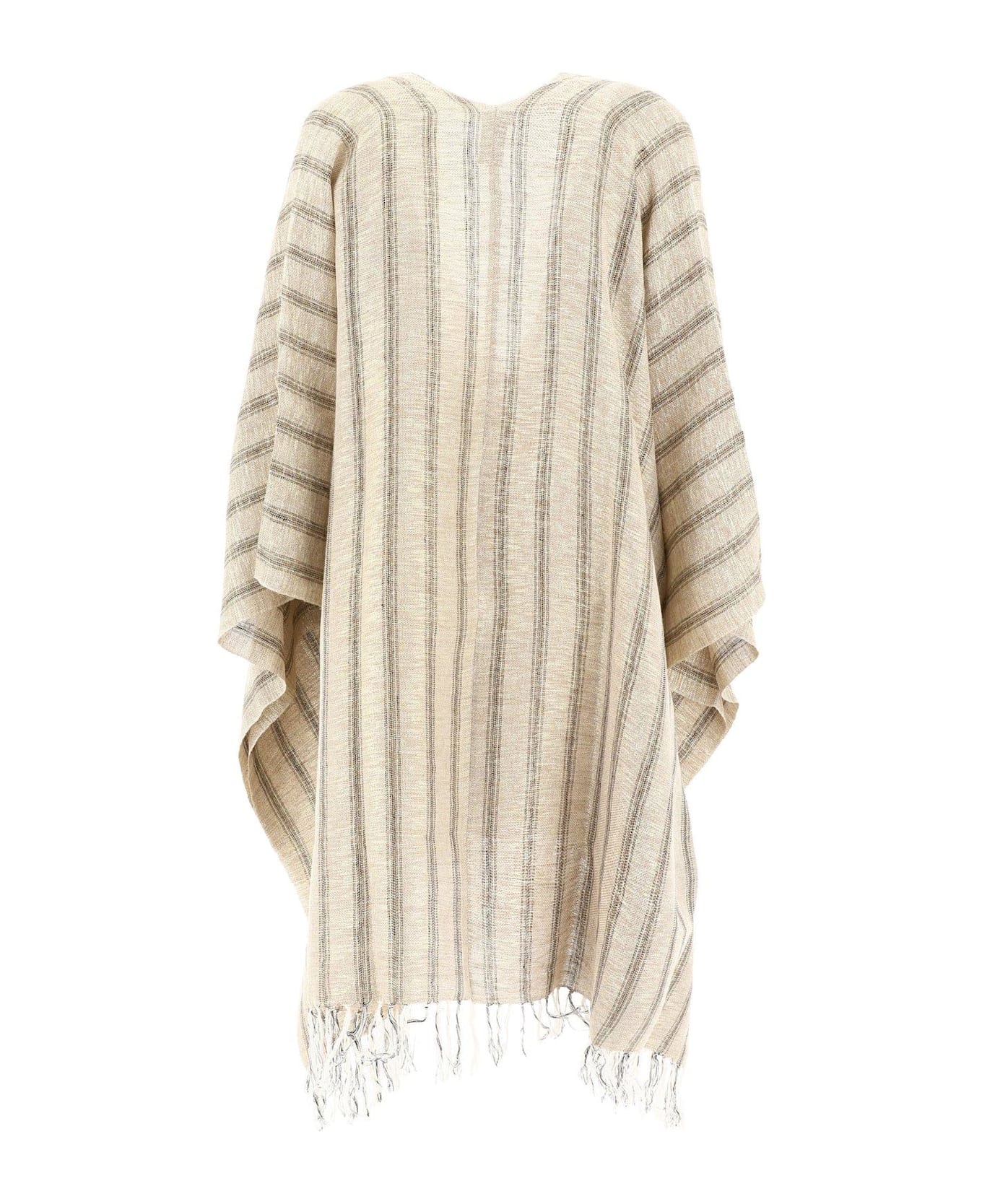 Brunello Cucinelli Striped Asymmetric Hem Poncho - Grey/ deep black