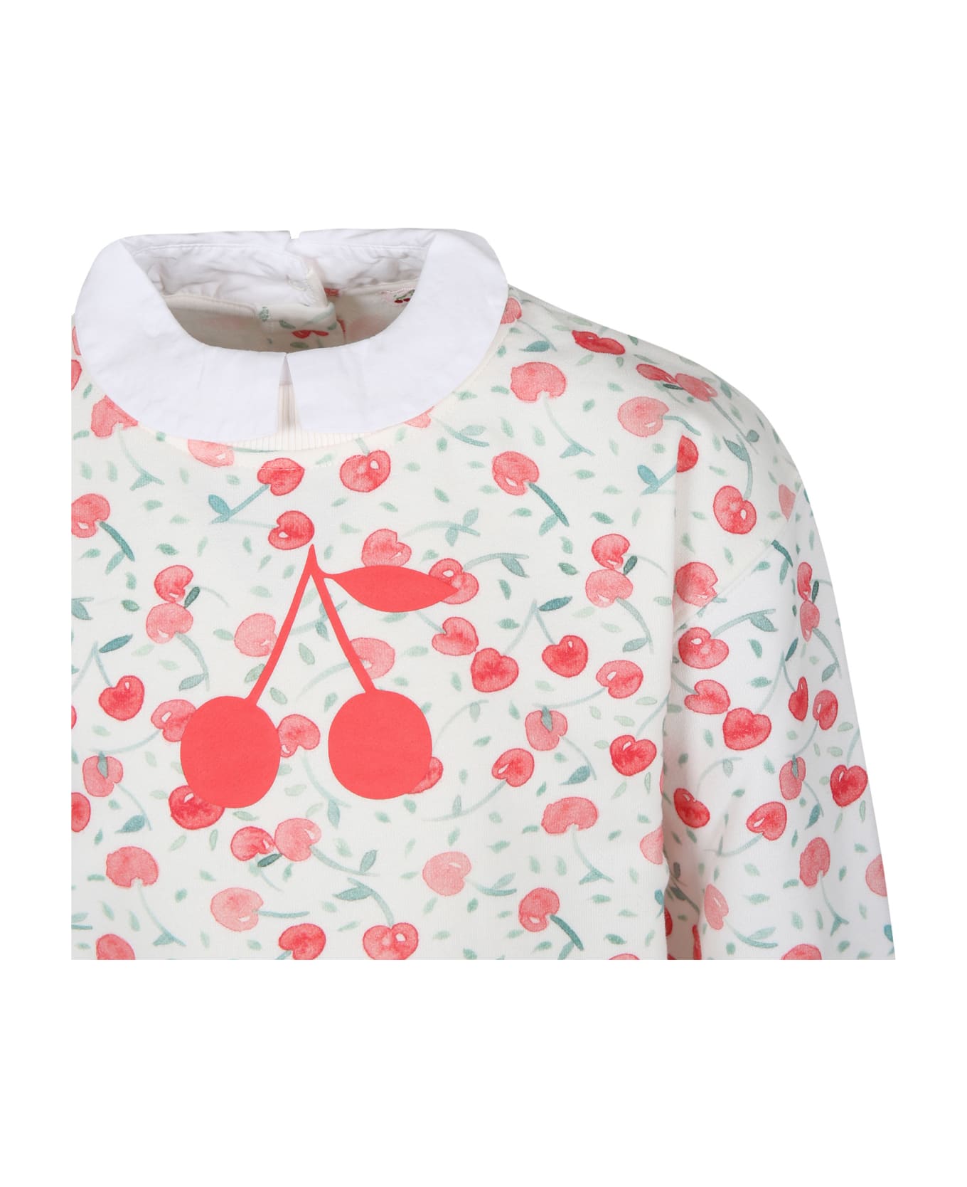 Bonpoint Ivory Sweatshirt For Girl With Iconic Cherries - White