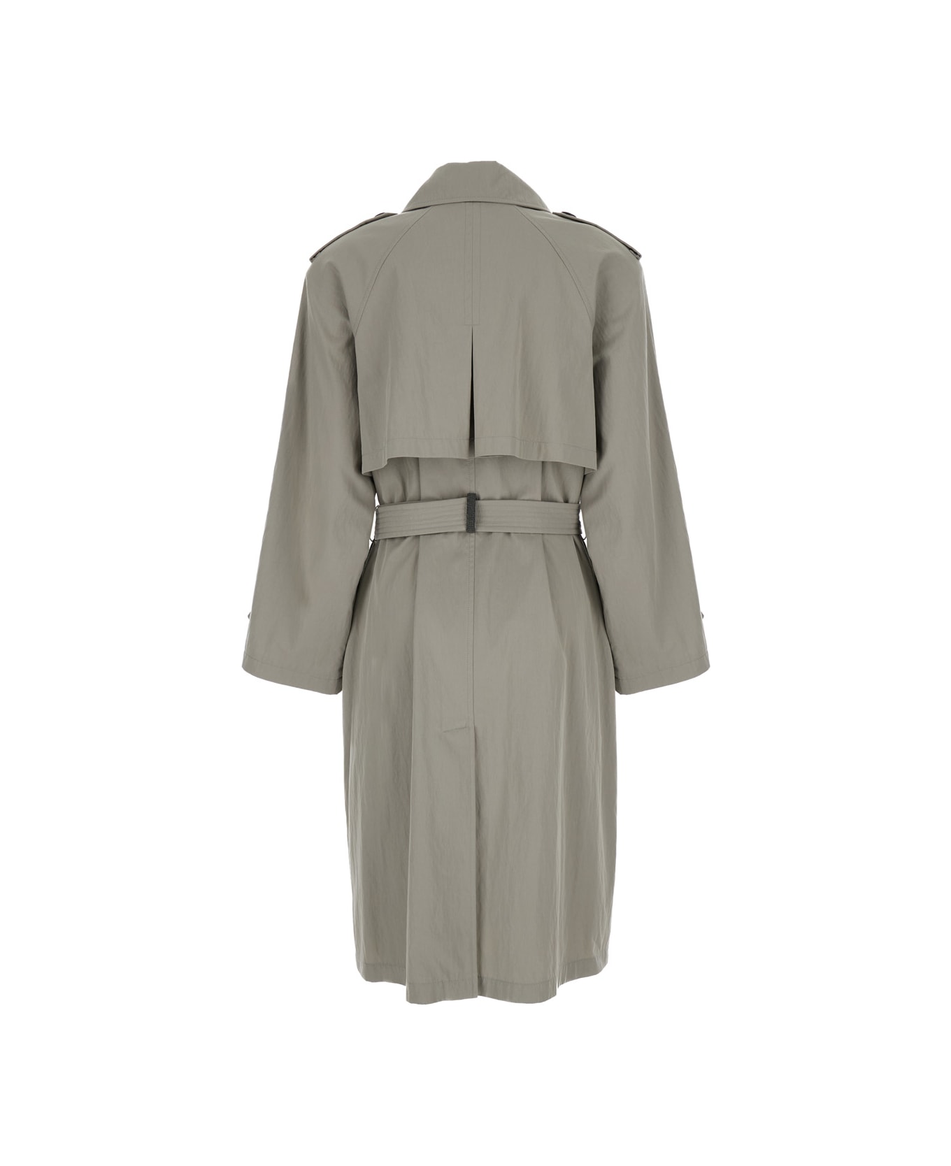 Brunello Cucinelli Grey Trench Coat In Fabric Woman - Beige