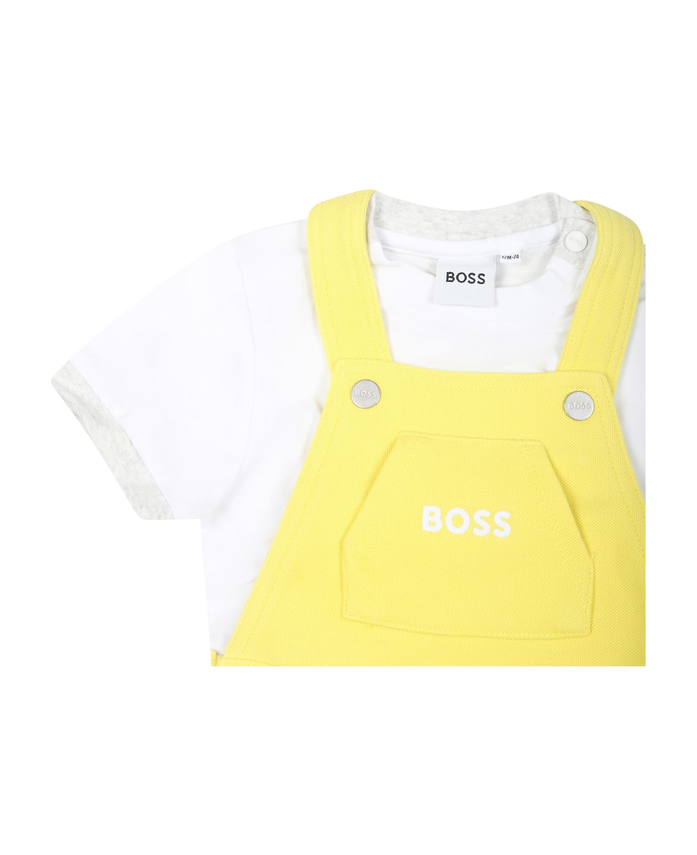 Hugo Boss Yellow Suit For Baby Boy With Logo - Yellow コート＆ジャケット