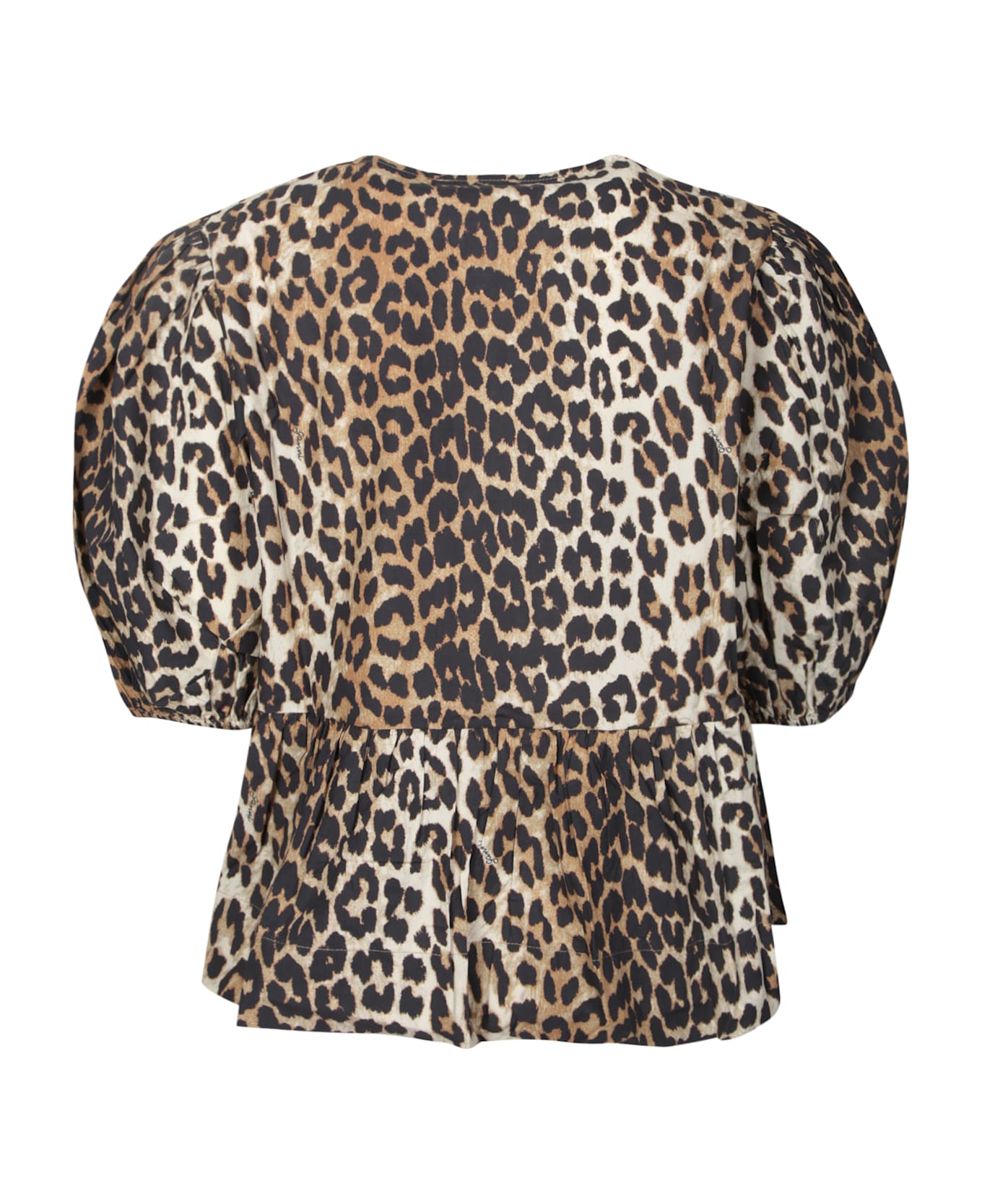 Ganni Leopard Print Peplum Blouse - Brown