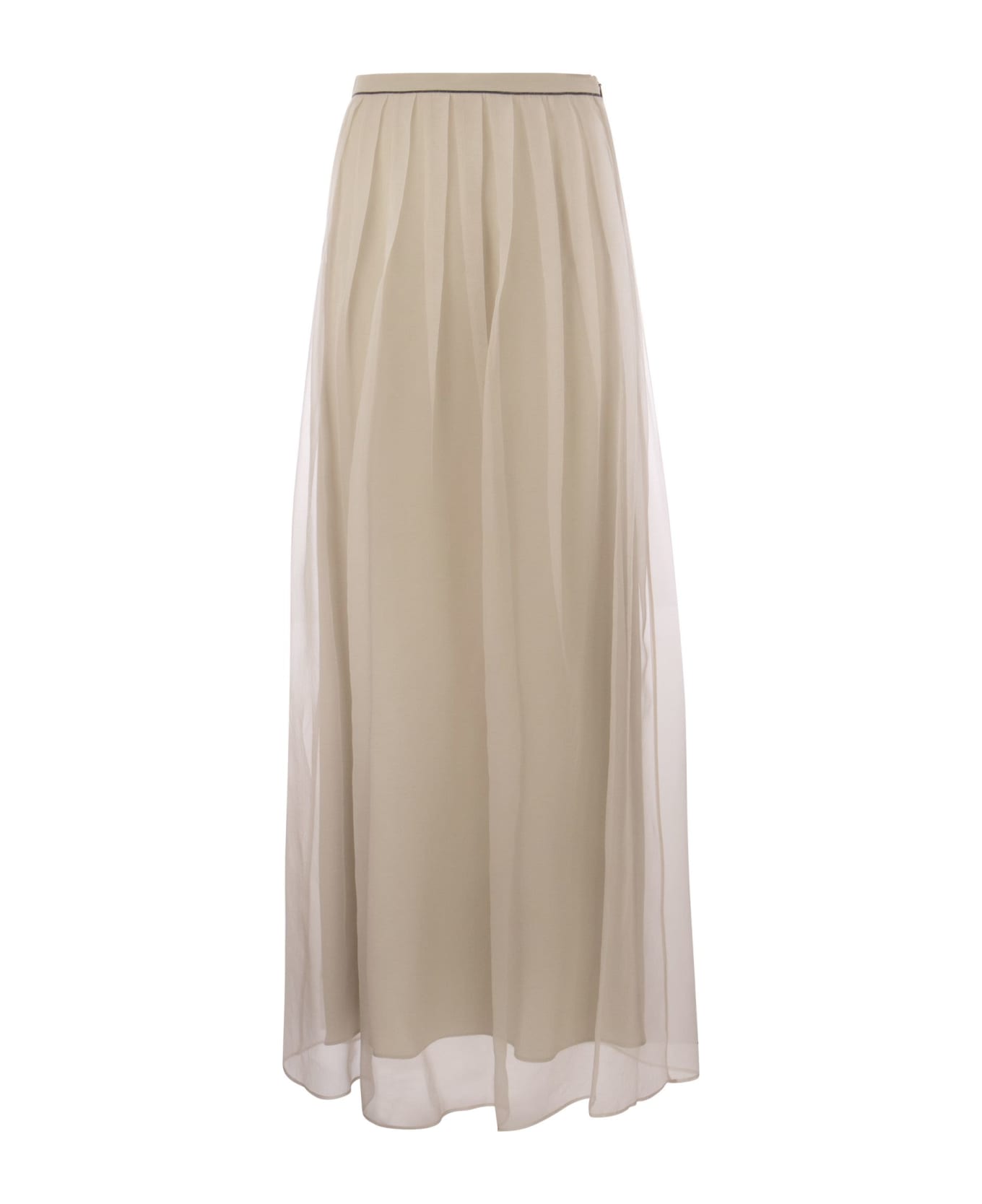 Brunello Cucinelli Crispy Silk Pleated Midi Skirt - Sand