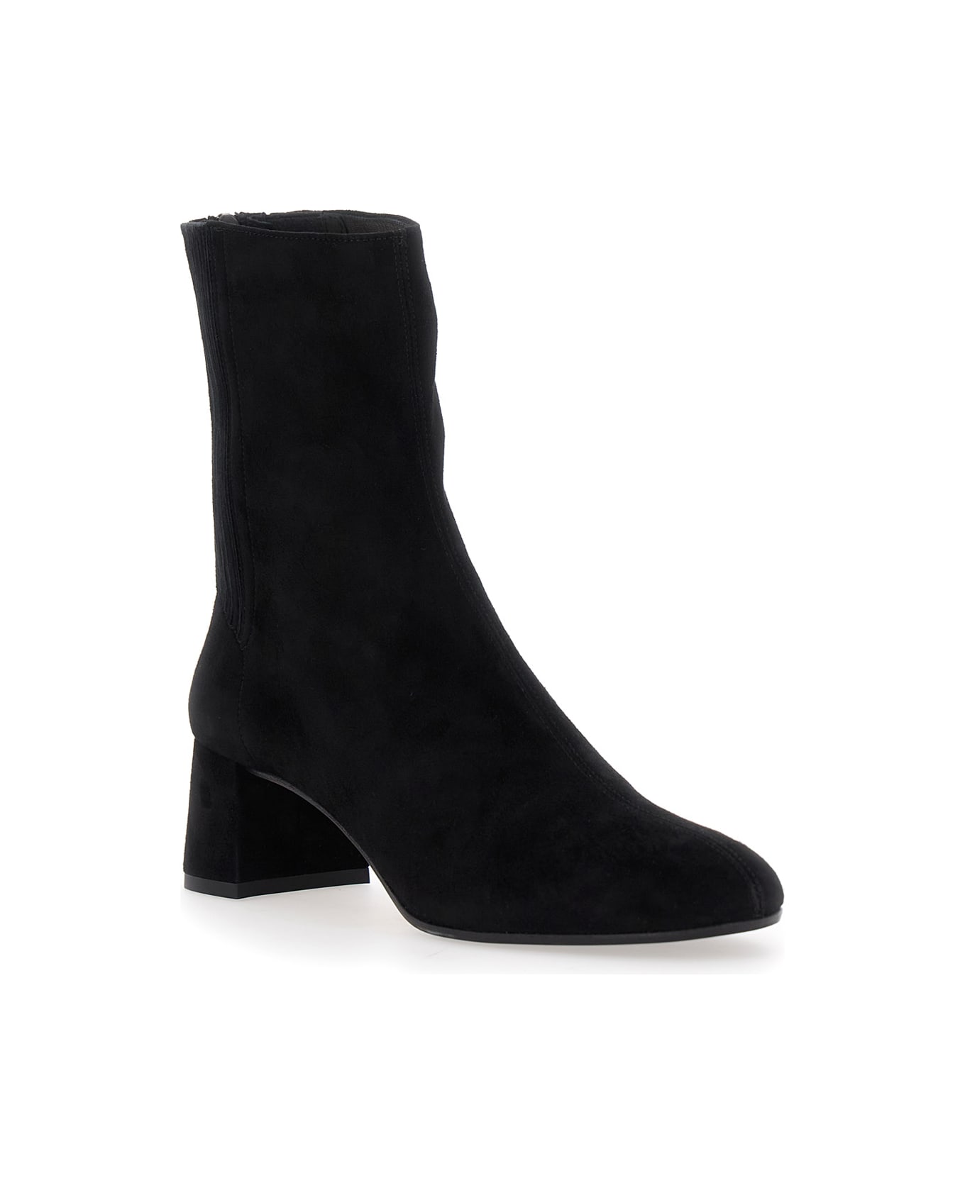 Aquazzura 'saint Honore' Black Ankle Boots With Low Block Heel And Rear Zip Closure In Suede Woman - Black