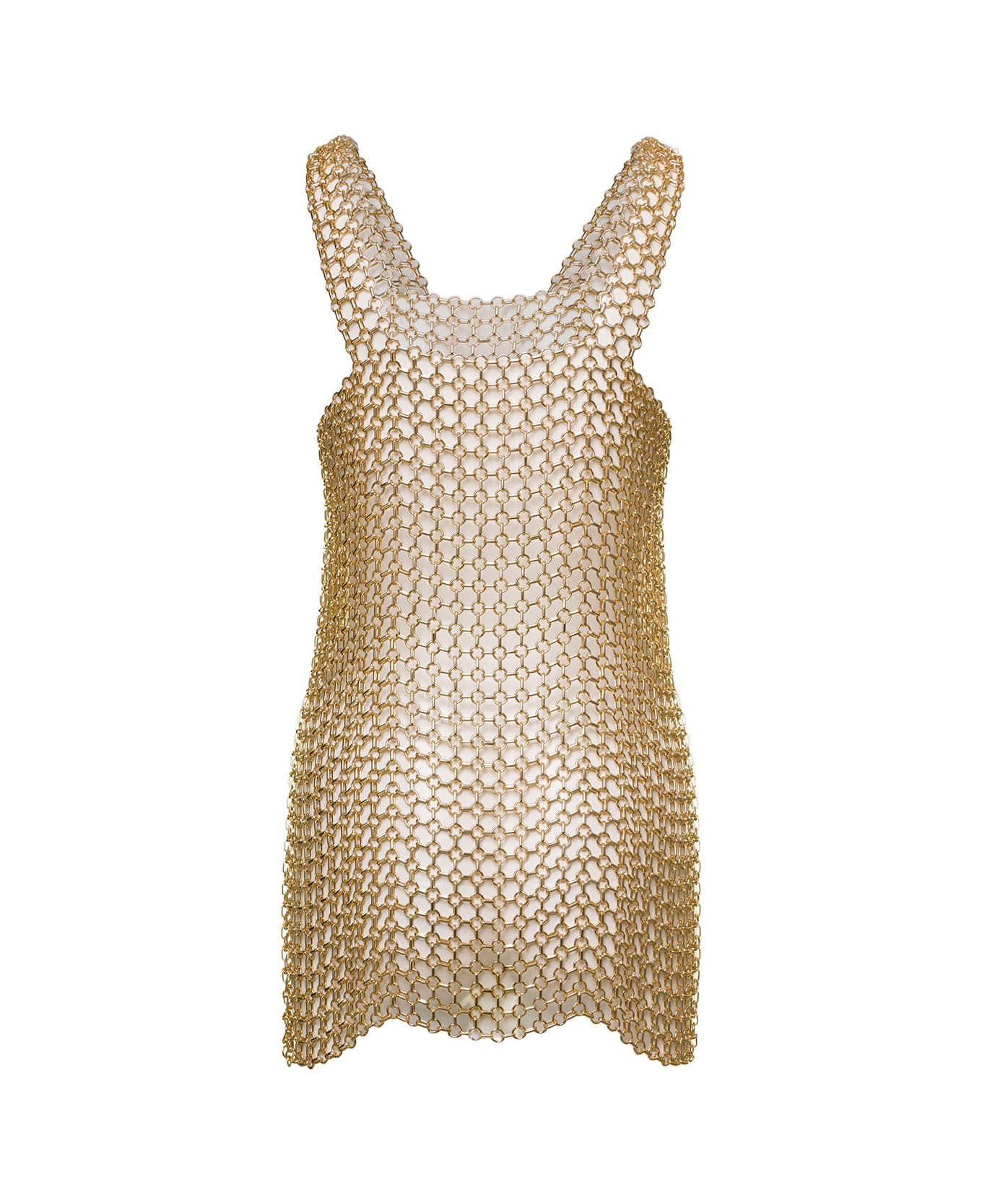 Silvia Gnecchi Gold-tone Mini Dress With Shoulders Straps And Side Splits In Metal Mesh Woman - Metallic