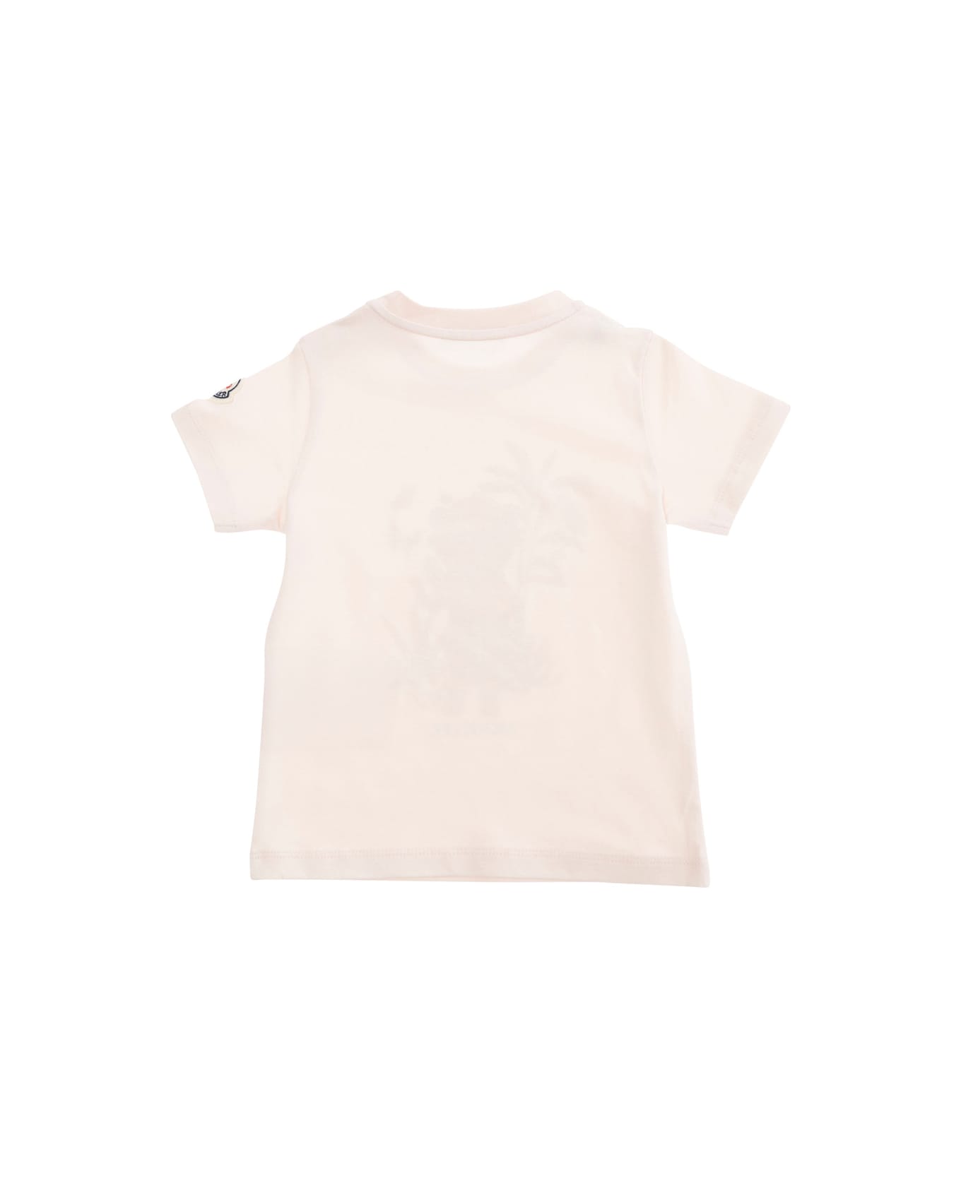 Moncler Pink T-shirt With Maxi Logo Print On The Front And Button Closure On The Sleeve In Cotton Stretch Baby - Pink