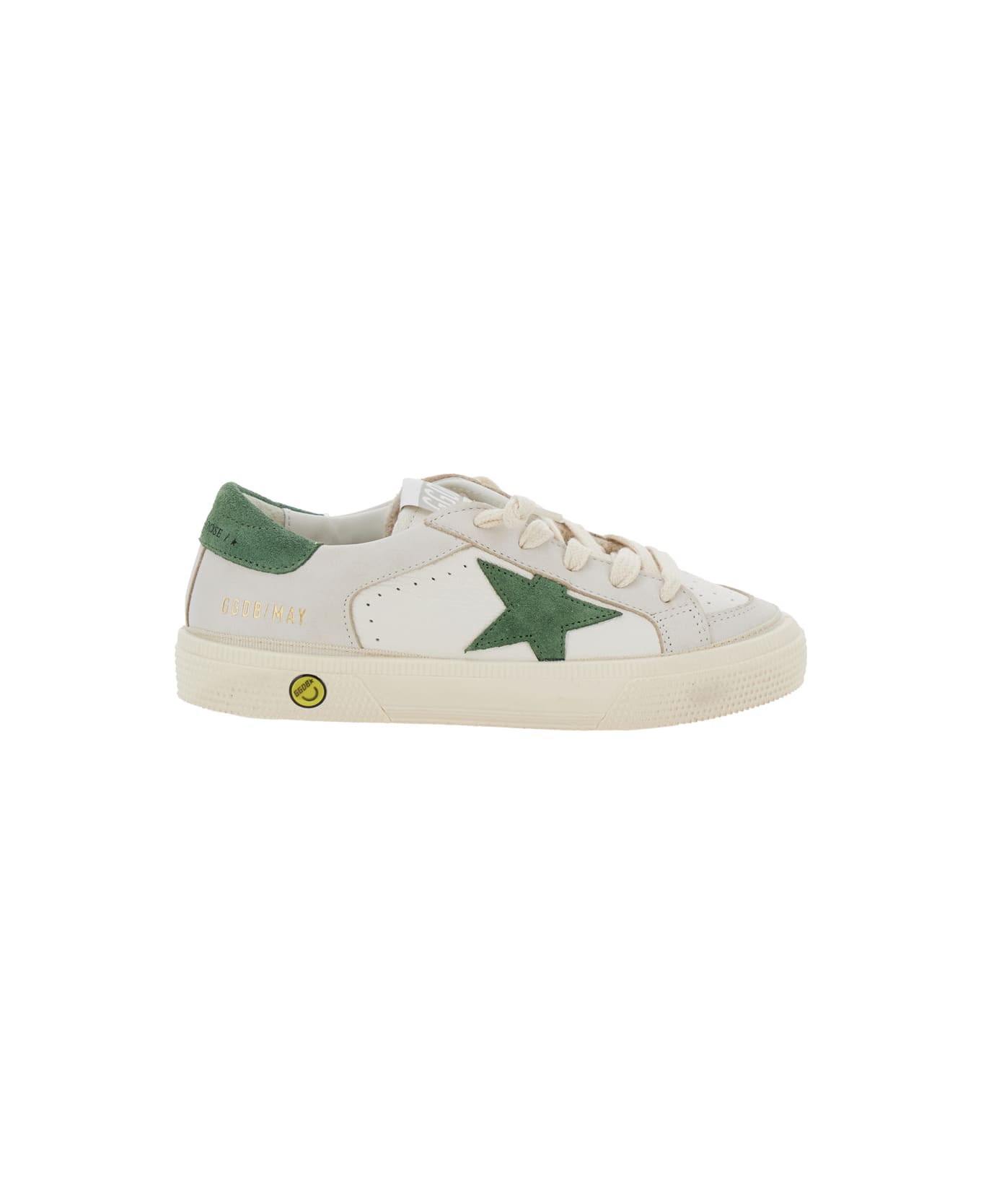 Golden Goose 
may
 White Low Top Sneakers With Star Patch On The Side And Contrasting Heel With Logo Lettering In Leather Boy - White