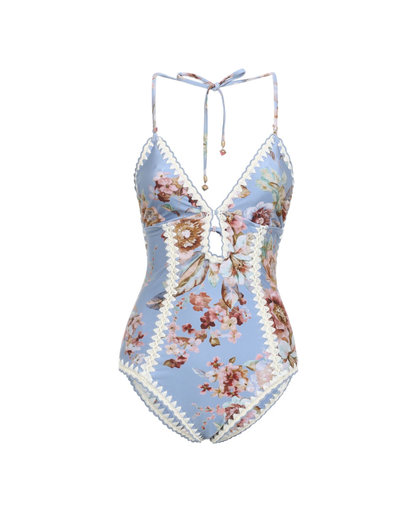 Zimmermann Awaken Crochet 1 Pc Keyhole Swimwear - Chambray Floral