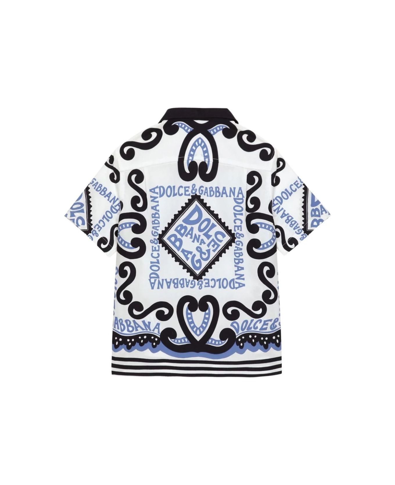 Dolce & Gabbana Poplin Shirt With Marina Print - Bianco e Celeste