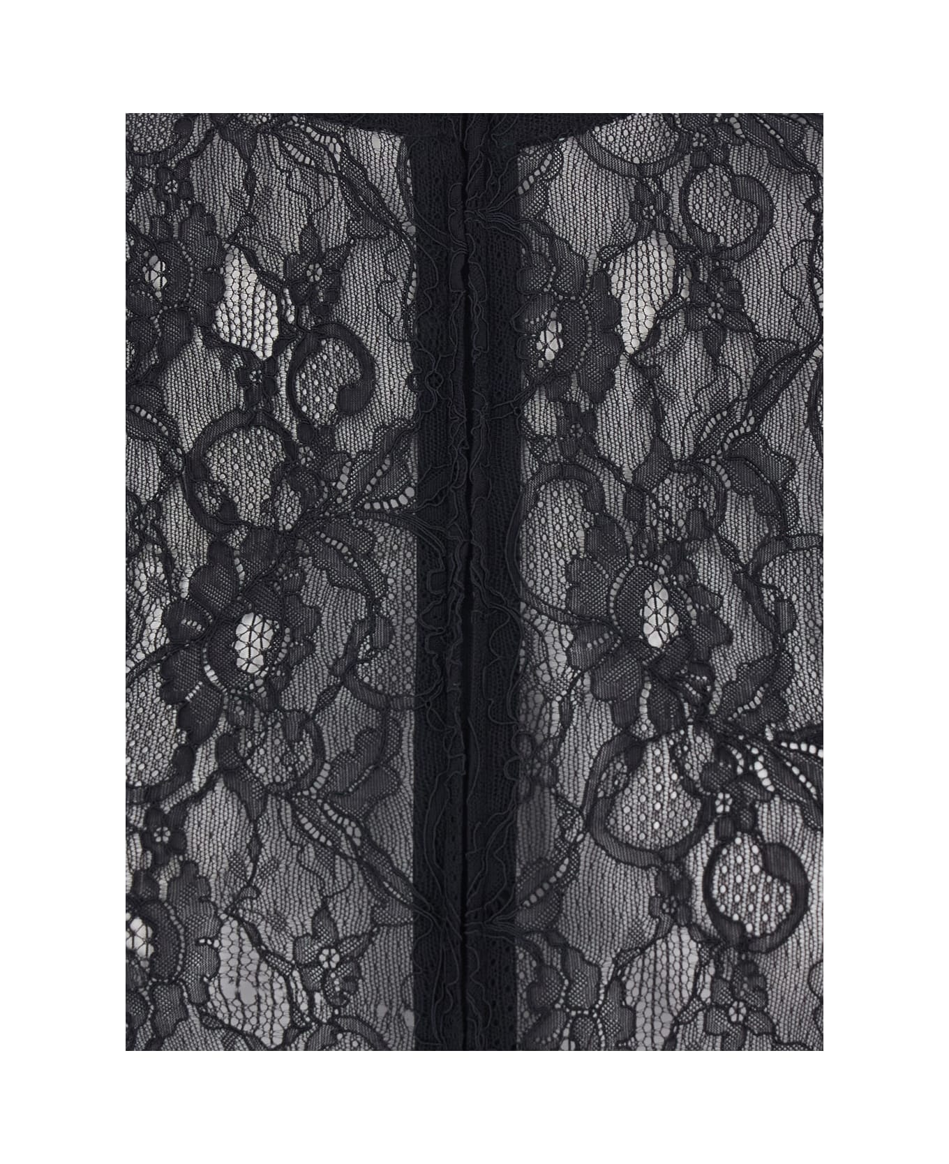 MSGM Black Long Dress With High Neck And Semi-sheer Design With Embroidery In Fabric Woman - Black
