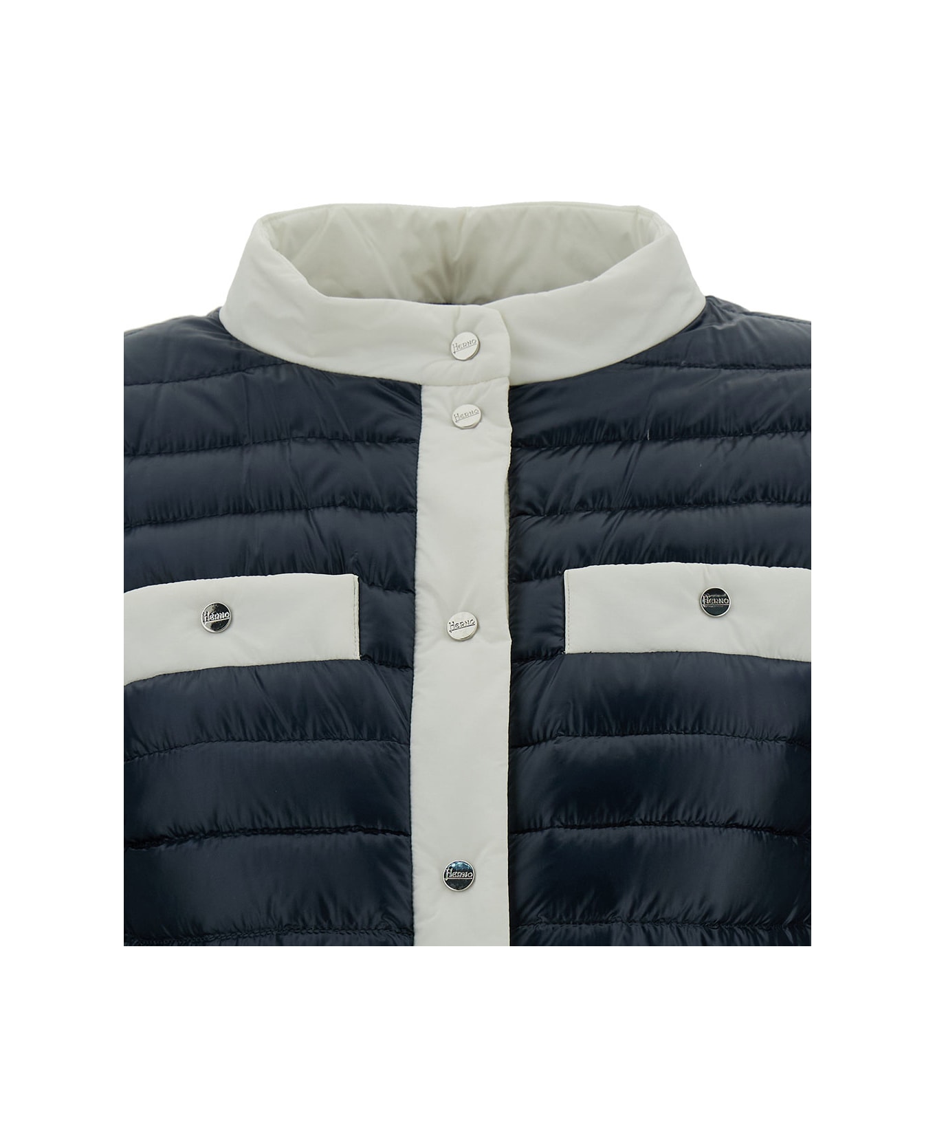 Herno Blue And White Down Jacket With Funnel Neck And Contrasting Details In Polyamide Woman - Blue