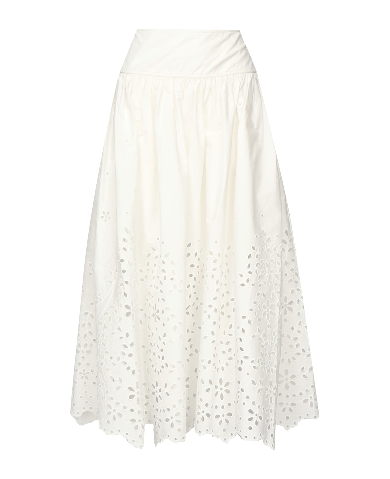 self-portrait Embroidered Lace Midi Skirt - White