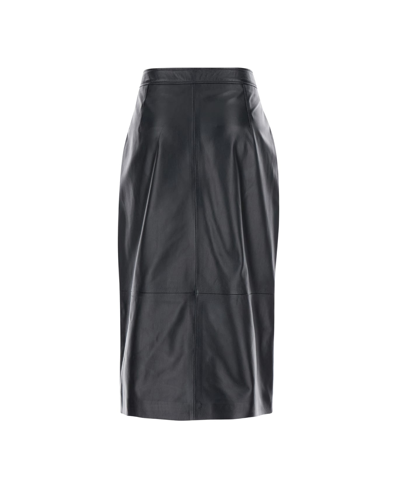 ARMA Midi Black Skirt With Front Slit In Leather Woman - Black