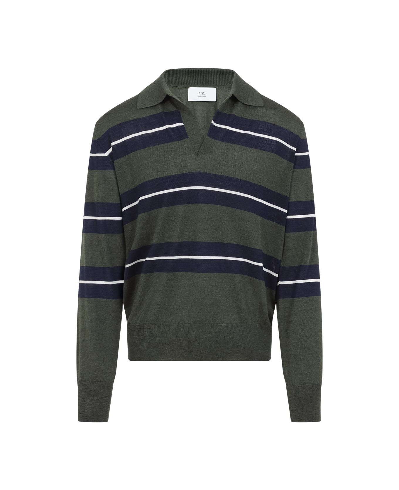 Ami Alexandre Mattiussi Raye Polo - Loden Navy White Cream