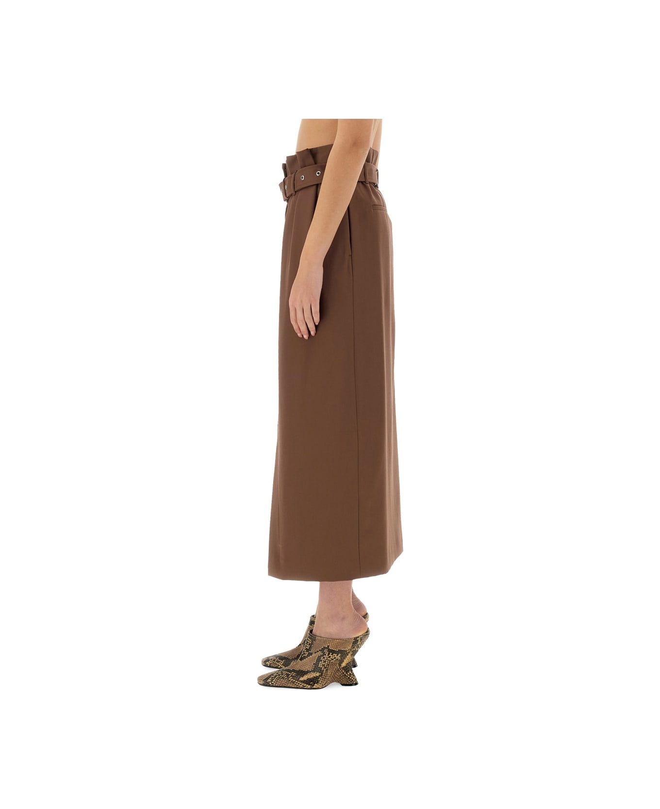 Dries Van Noten Wool Skirt With Belt - BROWN