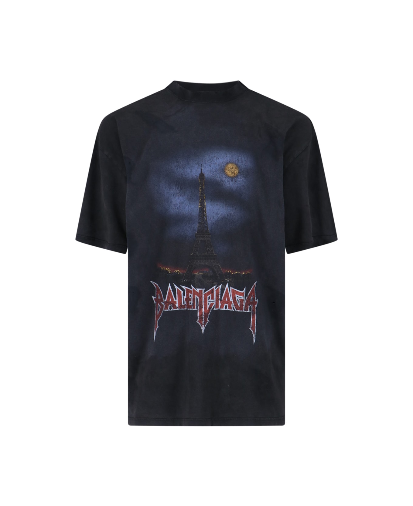 Balenciaga 'double Front Paris Moon' Printed T-shirt - WASHBLACKWASHBLK