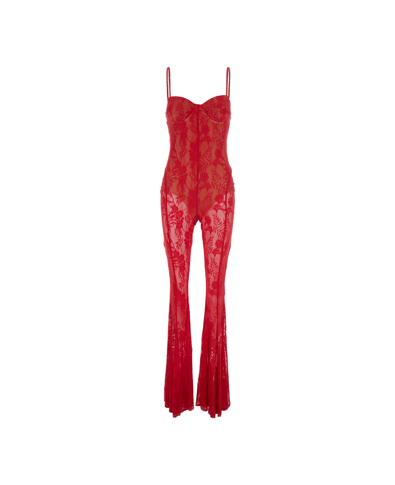 Norma Kamali Red Jumpsuit With Sweatheart Neckline And Flared Leg In Tech Fabric Stretch Woman - Red