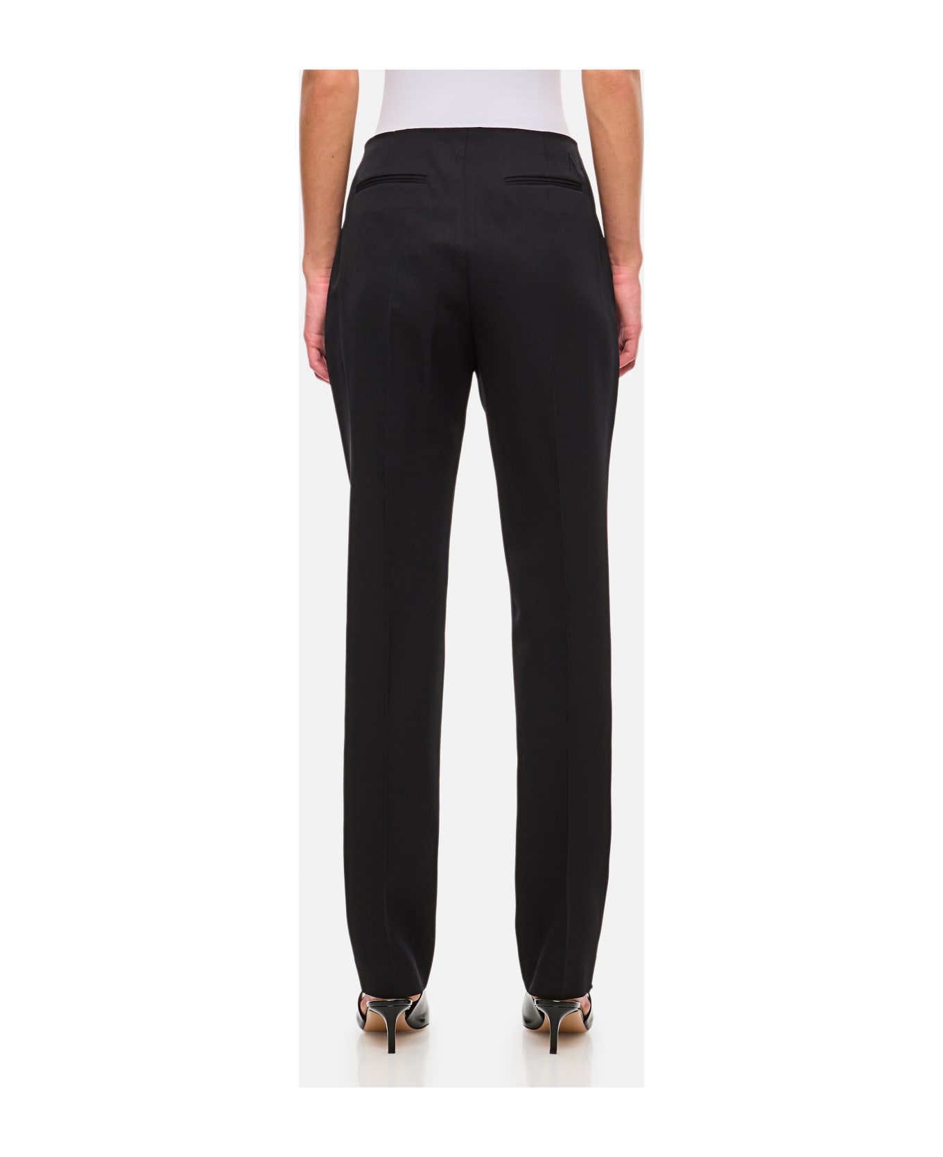 The Attico Wool Gabardine Straight Pants - BLACK