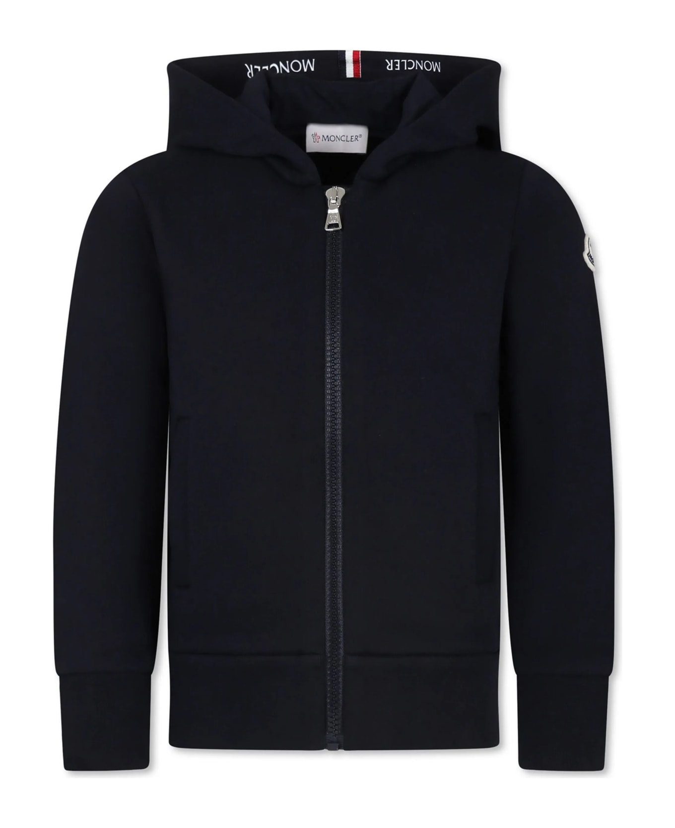 Moncler Logoed Hoodie With Zip In Night Blue - Blue