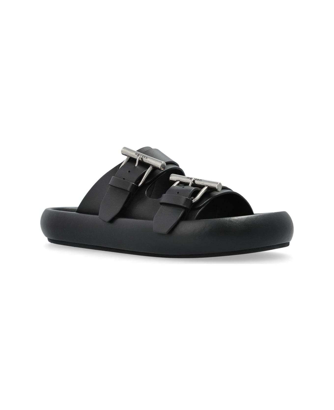 Alexander McQueen Double Buckle Slip-on Slides - Black/silver