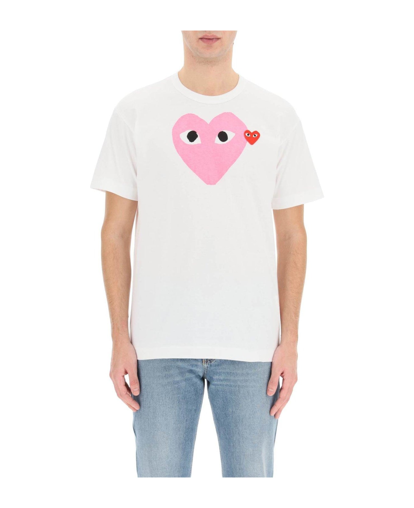 Comme des Garçons Play Heart Printed Crewneck T-shirt - Pink